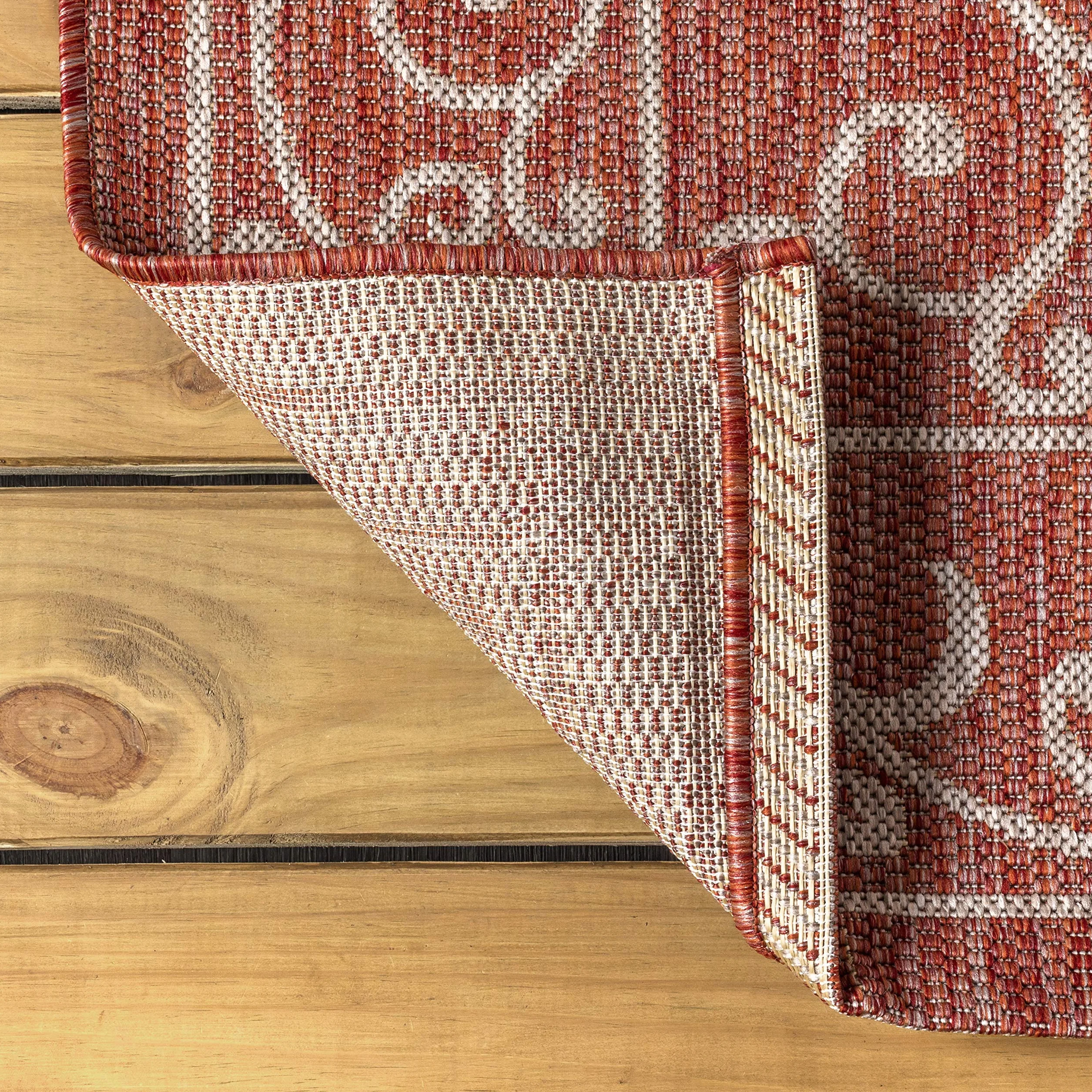 JONATHAN Y SMB106B-8 Charleston Alfombra Exterior Interior Textura Tejido Filigrana Vintage, Fácil de Limpiar, Habitación, Cocina, 240 cm x 300 cm, Rojo/Beige