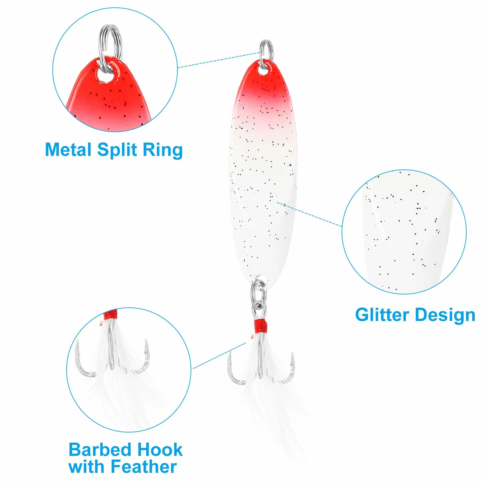 PATIKIL Cucharillas De Pesca 1/2 Oz 14g 5Pcs Señuelos Giratorios con Anzuelos Triple Rojo Blanco