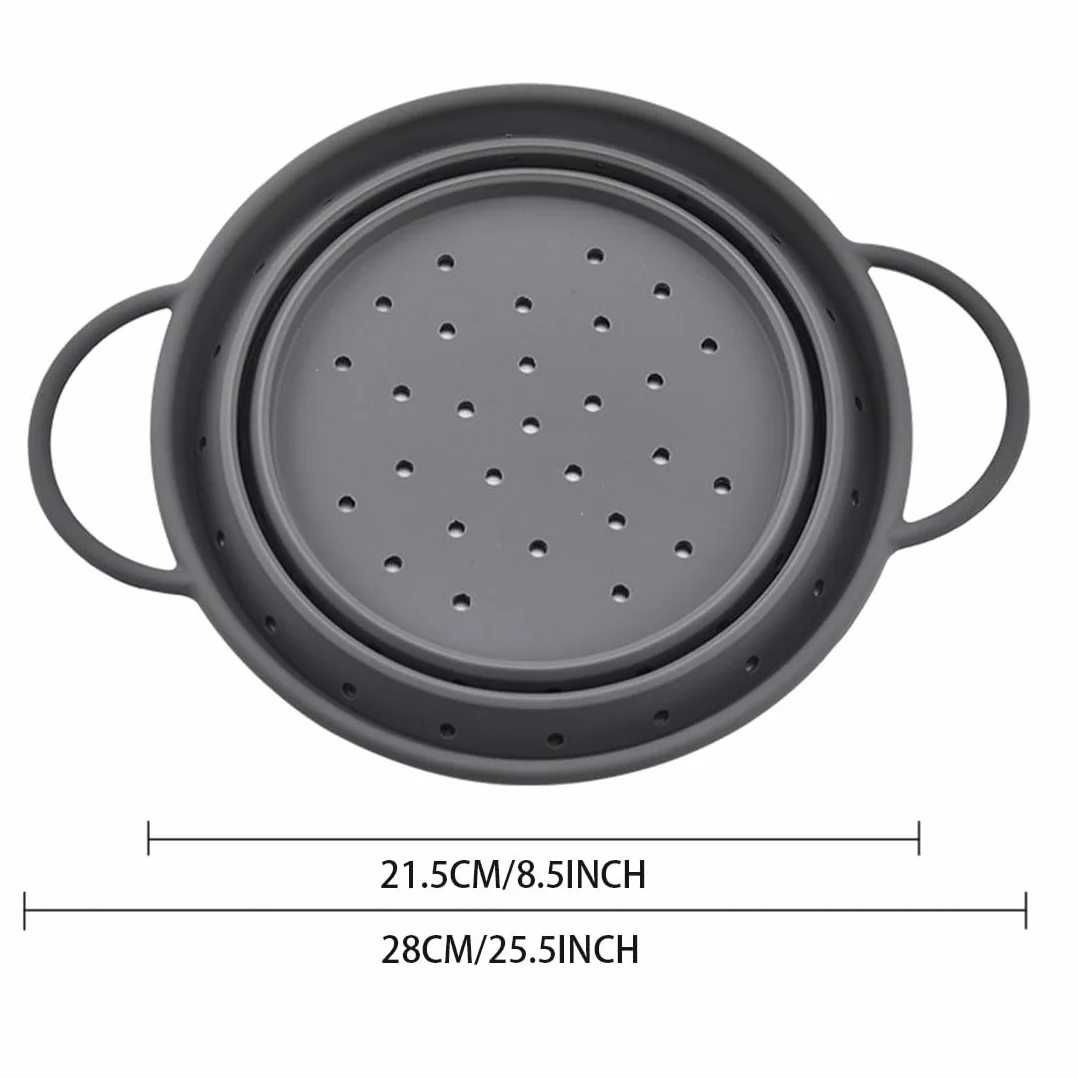 Colador de Pasta Plegable Ahorro de Espacio, fácil de Limpiar y Apto para lavavajillas - Colador de Silicona 21,5cm Gris - Ideal para cocinar y escurrir