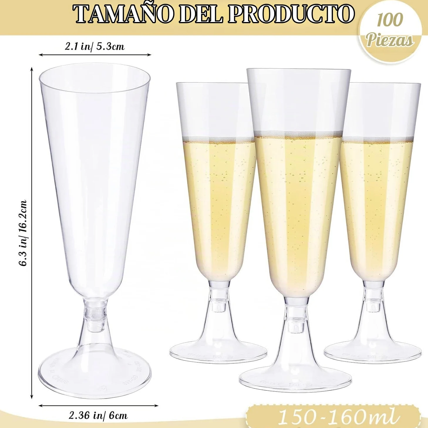 JMIATRY 100 Copas Plastico Duro 150 ml, Copas de Champán de Plástico, Copas de Vino de Plástico reutilizable para Bodas, Cumpleaños, Fiestas
