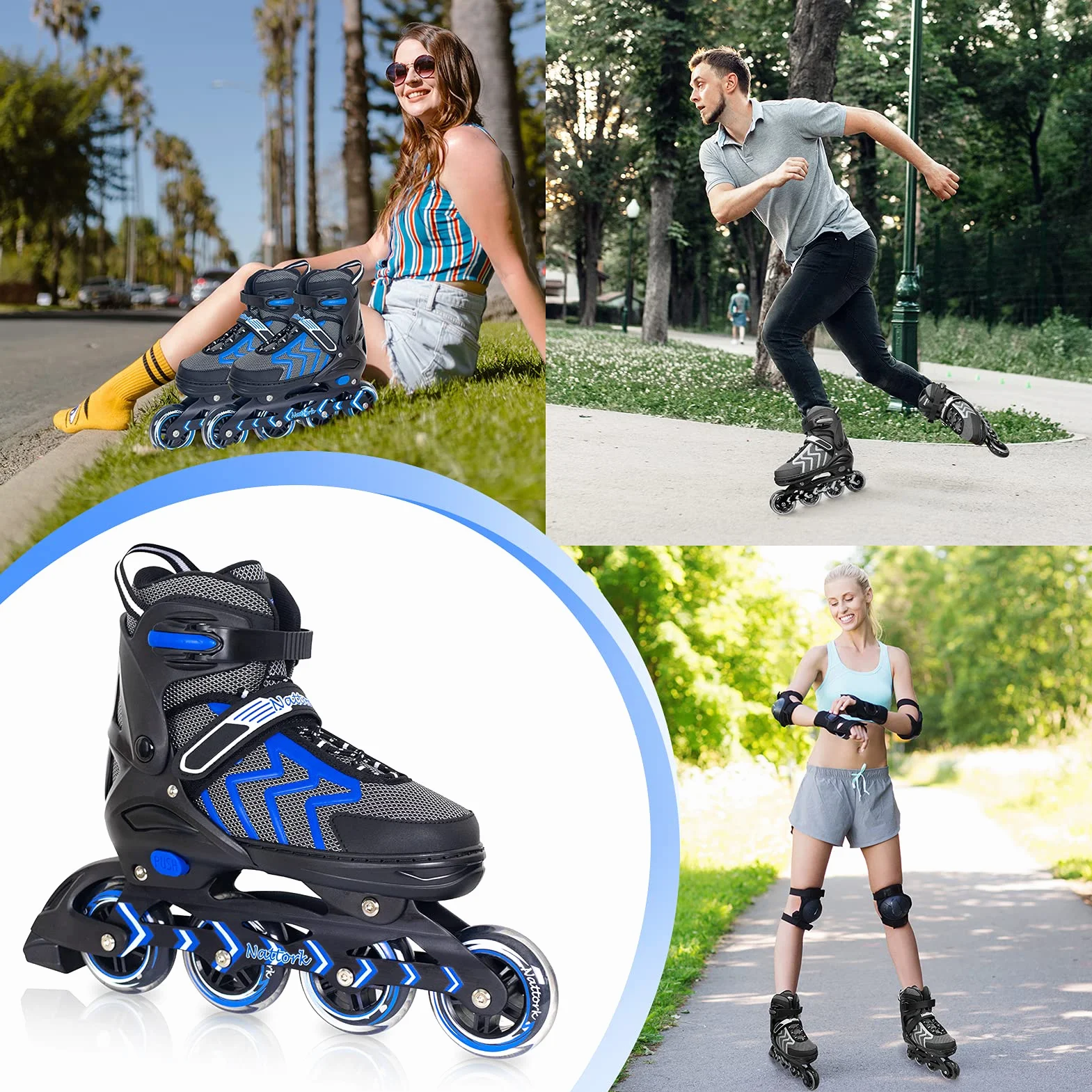 Patines en línea para niños Adultos, 4 Tamaño Ajustables Patines de Rodillos para Niños y Niñas, Patines en línea para Hombres Mujeres