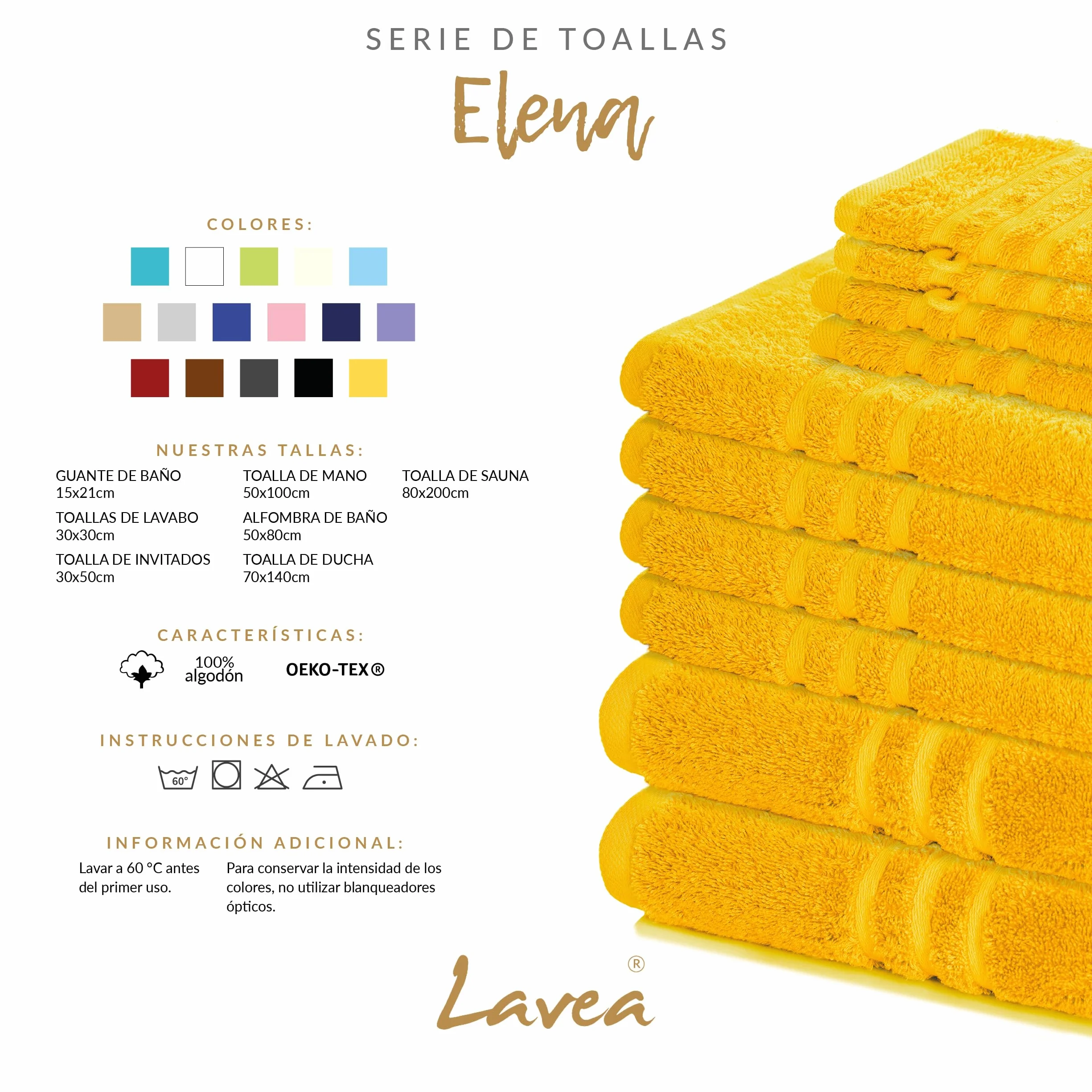 Lavea® Juego de 20 Guantes de Baño 15x21 cm de Rizo 100% Algodón - Suaves y Absorbentes – Manopla de Baño con Gancho para Casa, Hotel y SPA - Amarillo Colza