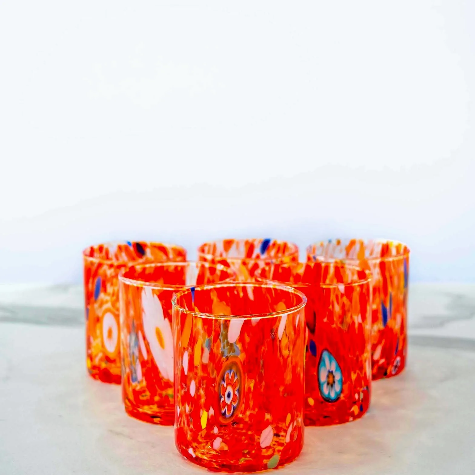 MurArt Vasos de Murano, juego de 6 vasos de 300 ml, colección Tower, de vidrio soplado a mano de elaboración artesanal Made in Italy