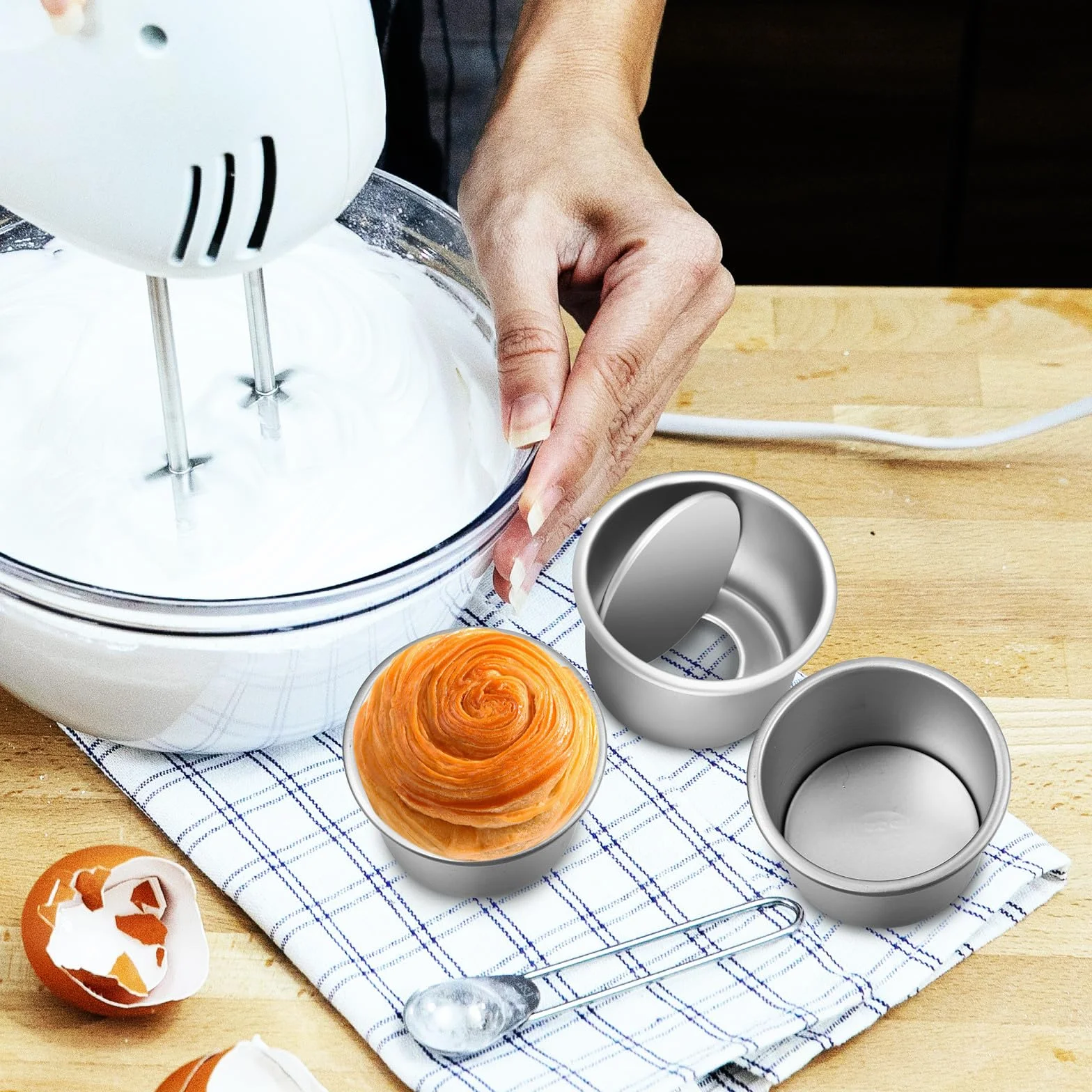 FOMIYES Molde para Pasteles Redondo de 2 Pulgadas con Fondo Desmontable, Aluminio Antiadherente, Juego de 4 Unidades, Adecuado para Hornear Tartas, Quiches y Postres Variados en Horno