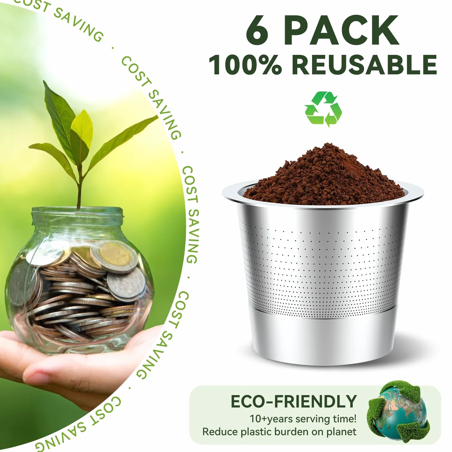 Paquete de 6 cápsulas de café reutilizables K Cups para Keurig 1.0: taza K Cup recargable de acero inoxidable, filtro de café reutilizable para cafetera Keurig 1.0, permanente, ecológico, diseño
