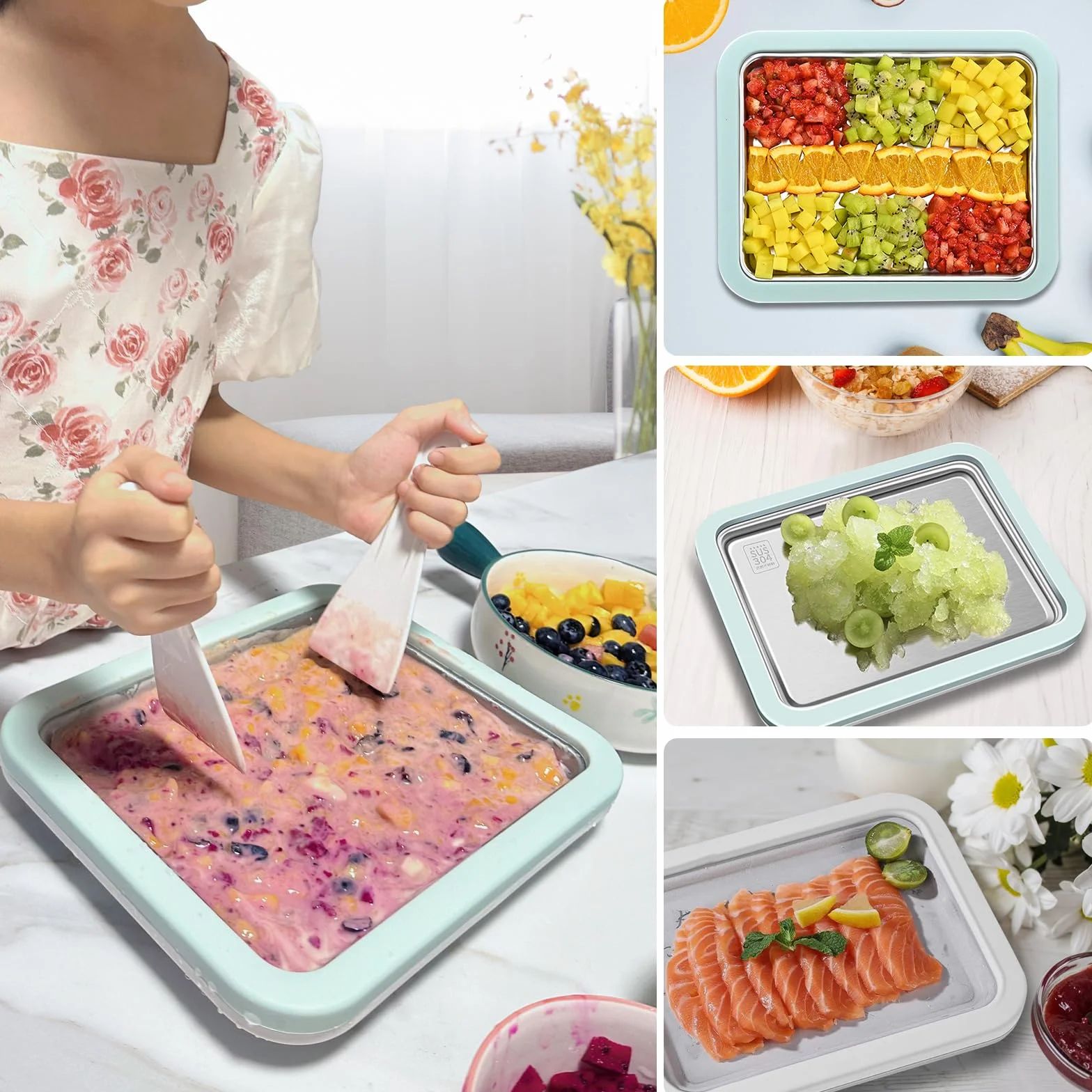 DBREAKS Fabricante de rollos de helado,Plancha para Helados,Maquina de hacer helados,INstant Ice Cream Roll Maker,Heladera Instantánea de acero inoxidable para helado de yogur helado sorbete,Blanco