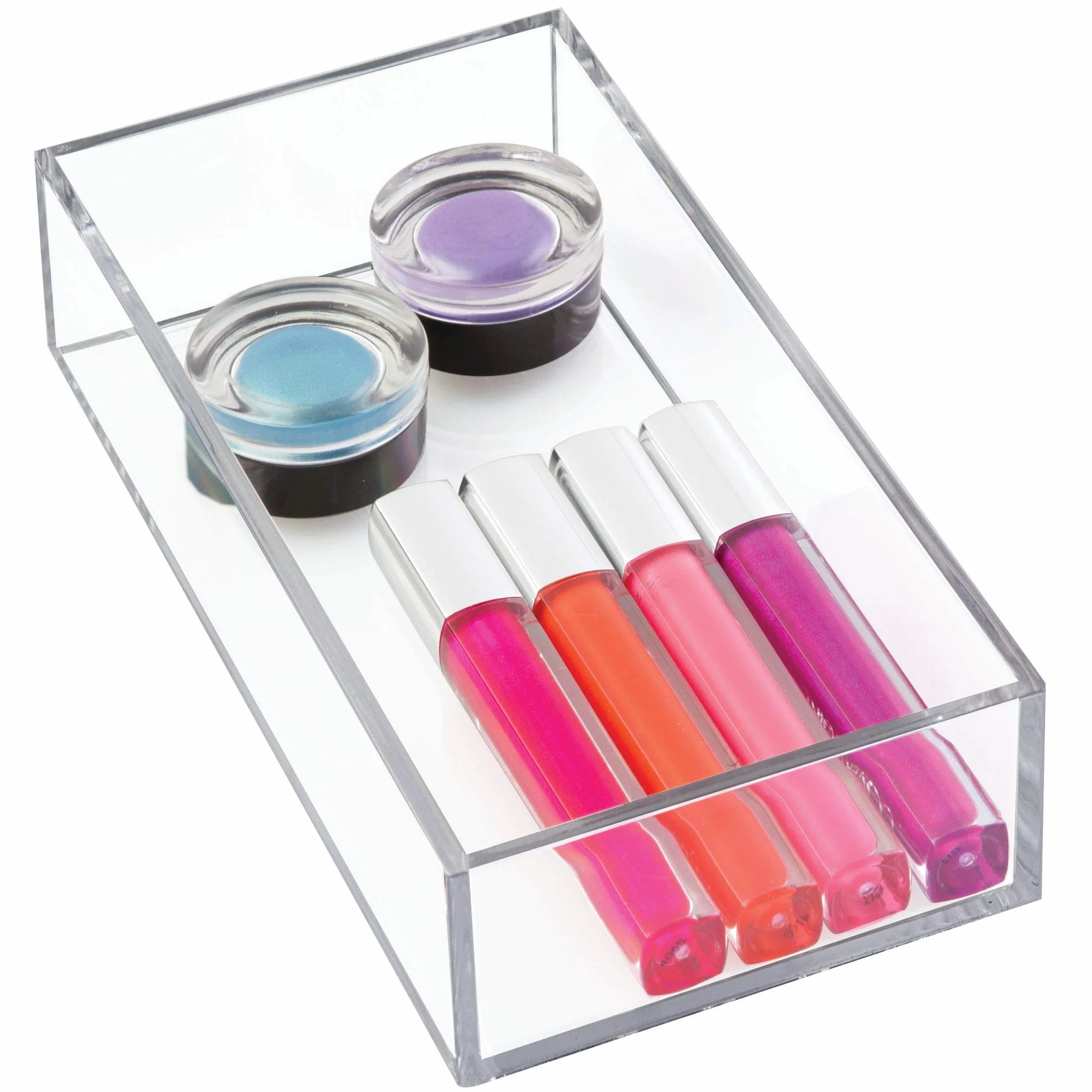 iDesign Organizador de maquillaje y cosméticos, organizador de cajones pequeño de plástico libre de BPA, caja apilable para baño, cocina y oficina, transparente