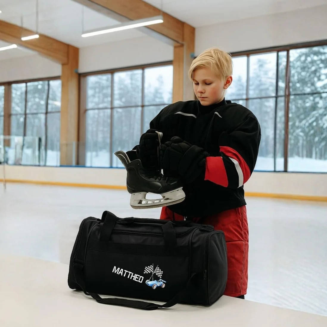 Minimutz Bolsa de deporte infantil personalizada coche carreras 26 L azul oscuro