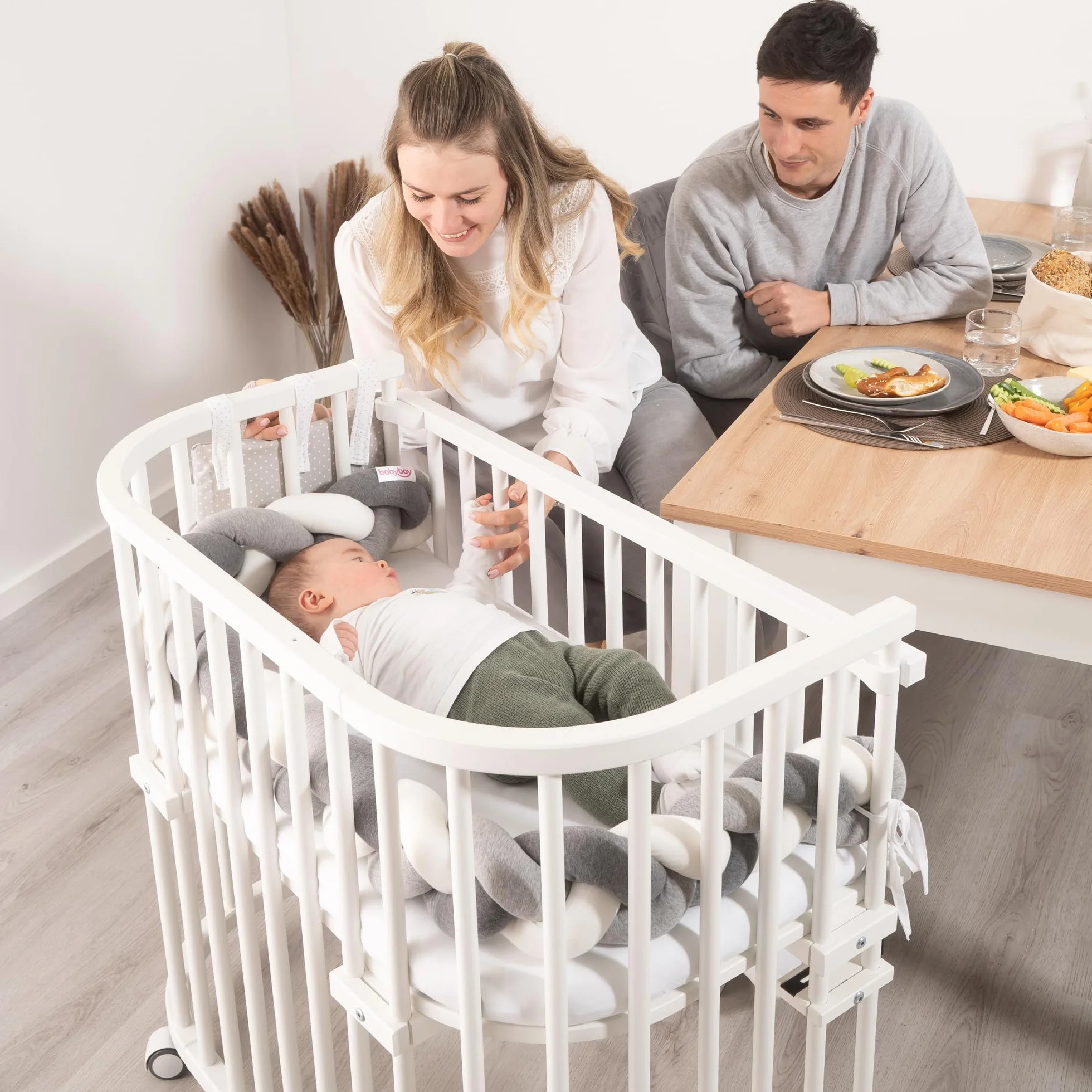 Babybay Juego de Ruedas Parquet Blanco para Cuna de Colecho y Moisés
