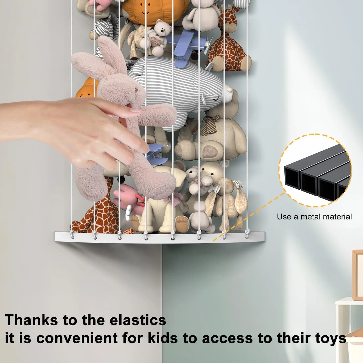 HEYOUTH Organizador Peluches Metal,Estantería Colgante Ajustable para Peluches,para Sala de Juegos, Dormitorio, Habitación de Los Niños (2PCS*White)