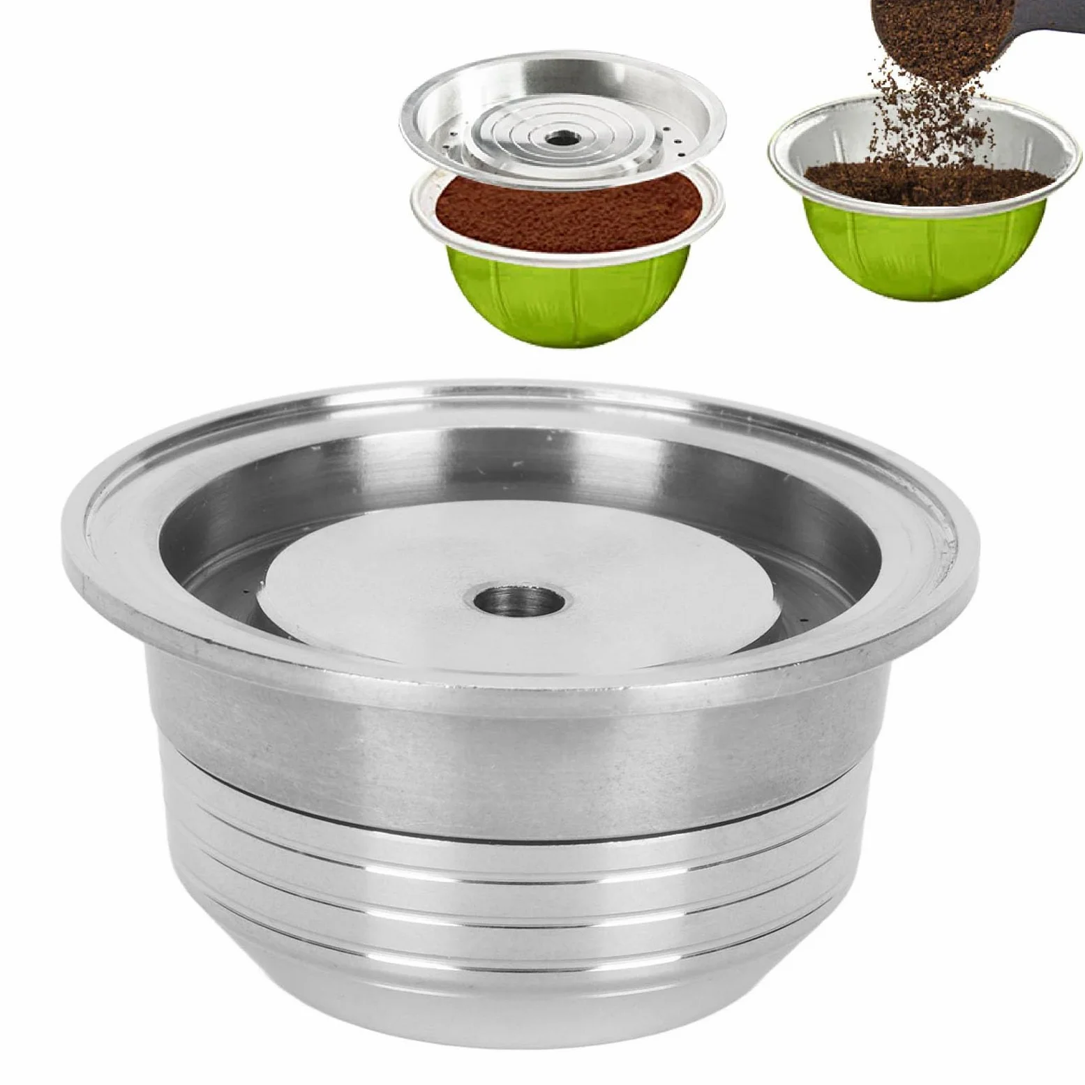 Cápsula de café reutilizable con tapa, cepillo de cuchara, tapas de cápsulas de café recargables, cápsulas de café suaves y recargables hechas de acero inoxidable y plástico