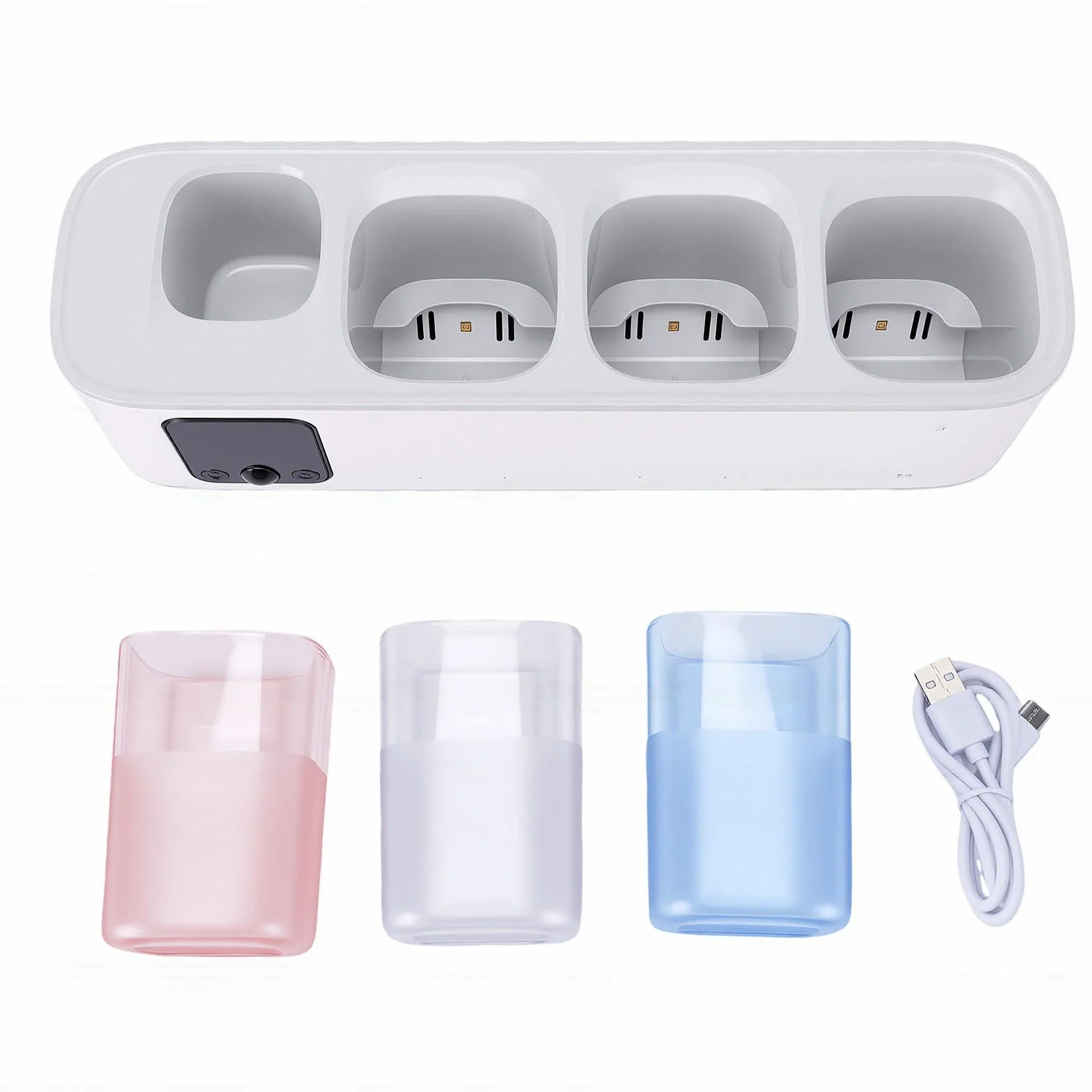Soporte para Cepillo de Dientes Eléctrico, Desinfectante UVC con Ventilador de Secado Automático y Pantalla Táctil LED, Almacenamiento de Baño Montado en la Pared para 5 Cepillos de Dientes