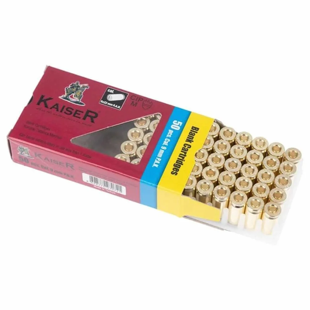 Balas Fogueo 9mm PAK Kaiser 50 Unidades Dorada Cartuchos 9x22 Airsoft Compatibles