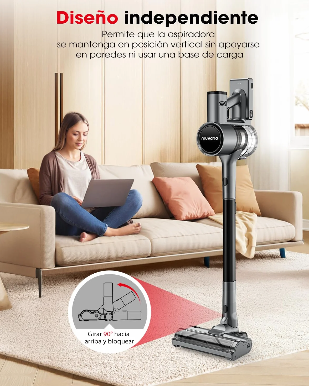 Aspiradora sin Cable Potente Succión de 45 kPa 500W Hasta 60 Minutos de Autonomía Resistente a Enredos Aspiradora Escoba Recargable con Soporte de pared para Pelo de Mascotas y Suelos de Madera