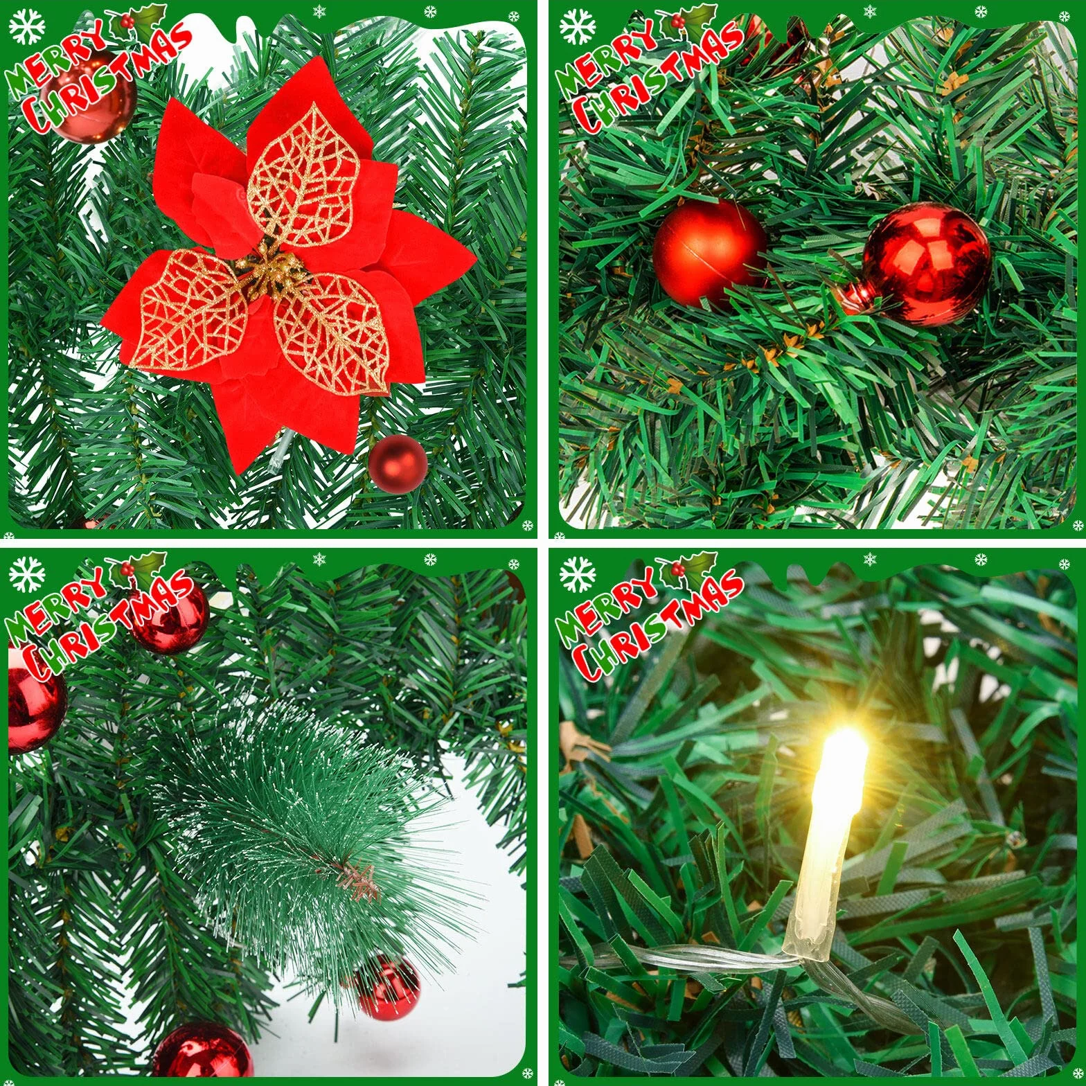 Guirnalda Navidad De 2,7 M/9 FT Con Luces Led, Decoraciones Artificiales para Puertas, Chimeneas, Escaleras y Árboles De Navidad