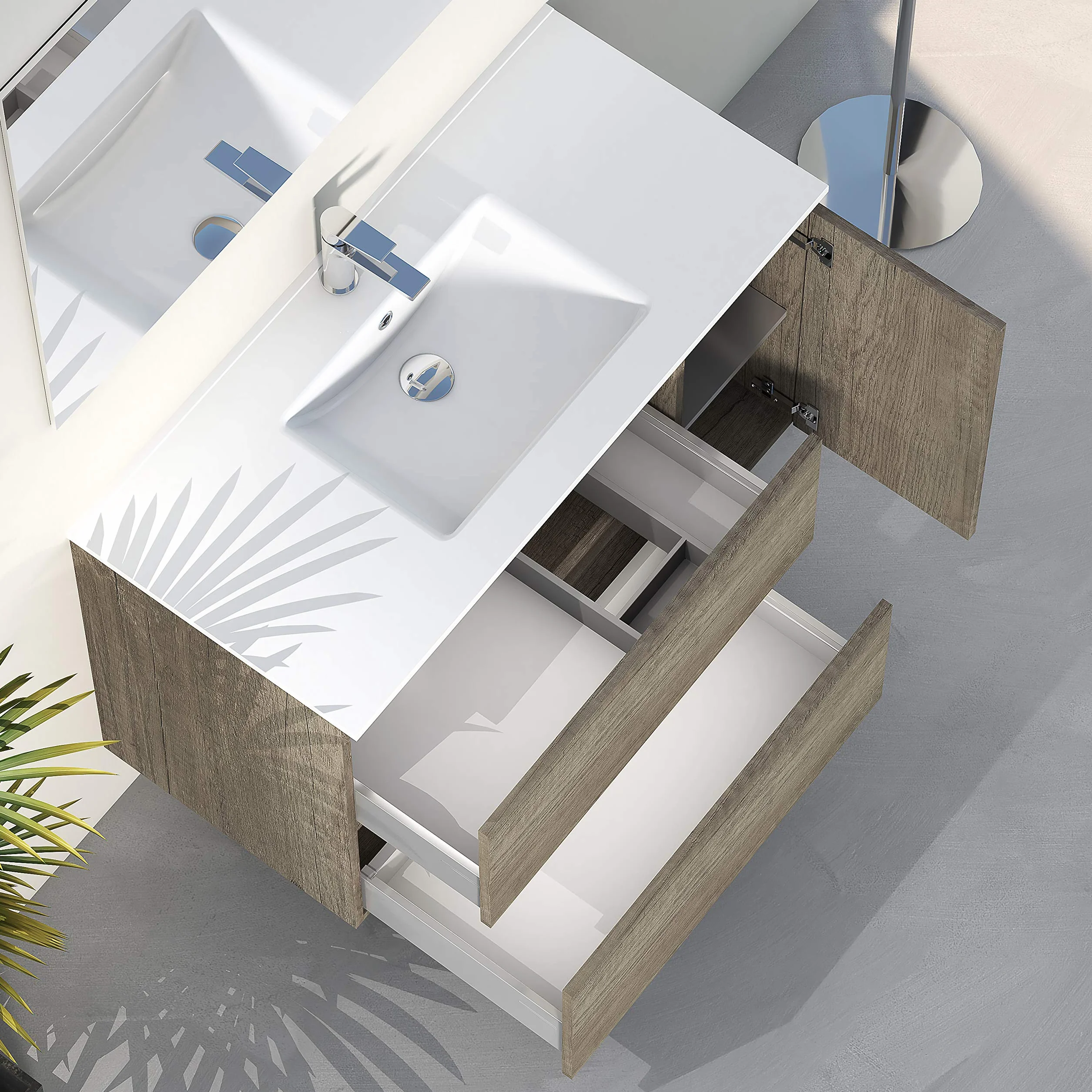 Baikal Conjunto de Mueble de baño Duo, Incluye Lavabo. Mueble Suspendido en Pared con Lavabo cerámico. Varios Acabados y Medidas. Mueble MONTADO.