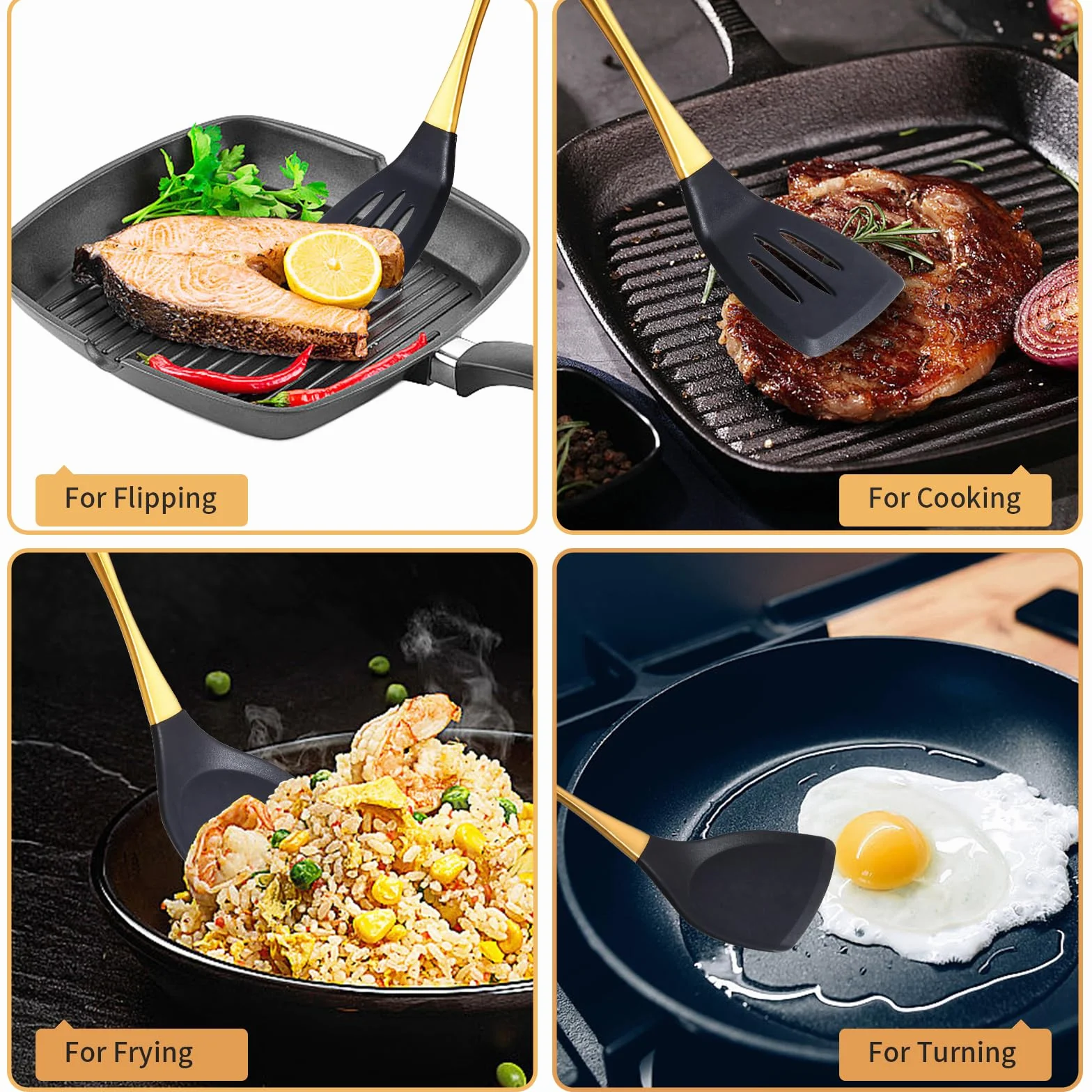 TEHAHA - Paquete de 2 espátulas de silicona, espátula de silicona de grado alimenticio y ranurada, espátula de silicona resistente al calor con mango de acero inoxidable, utensilios de cocina