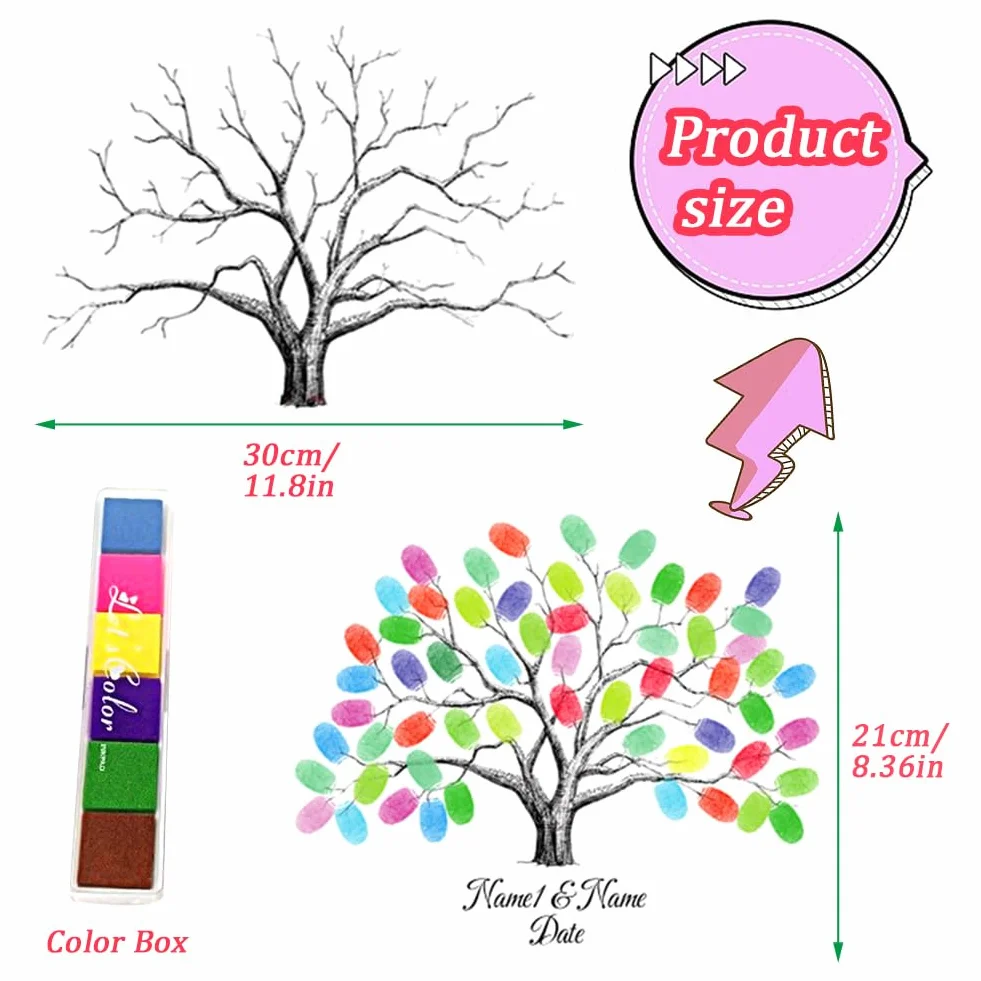 Arbol de Huellas Boda,rábol de Huellas Dactilares, Pintura de huellas dactilares de bricolaje, Boda Bricolaje Árbol de la Huella Digital Custom Wedding Thumbprint Tree,21x30cm