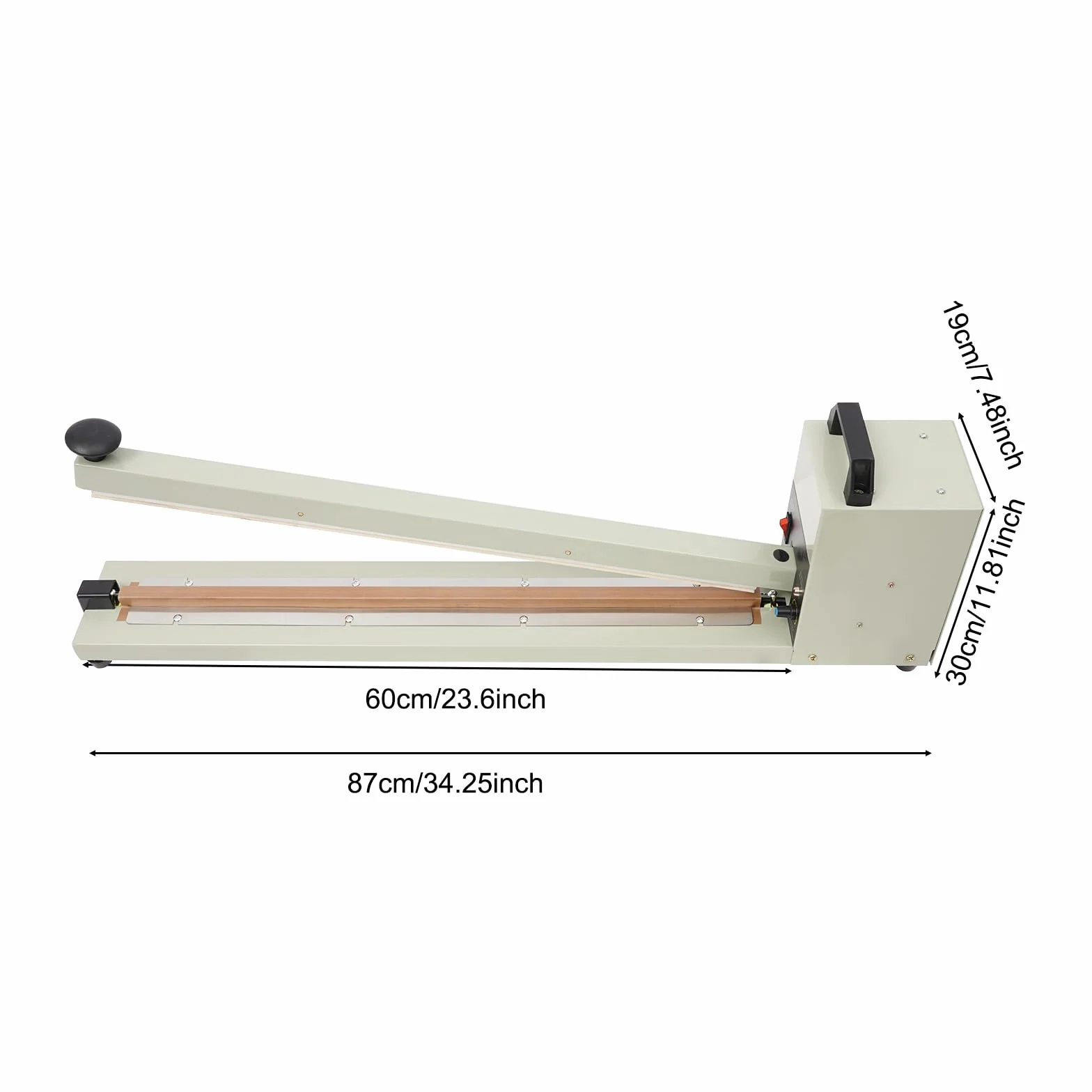 Selladora 600 mm, termoselladora 750 W, soldadora con 8 niveles de temperatura, ancho de sello 3 mm, ideal para hogar, panaderías, cafeterías y pequeños comercios