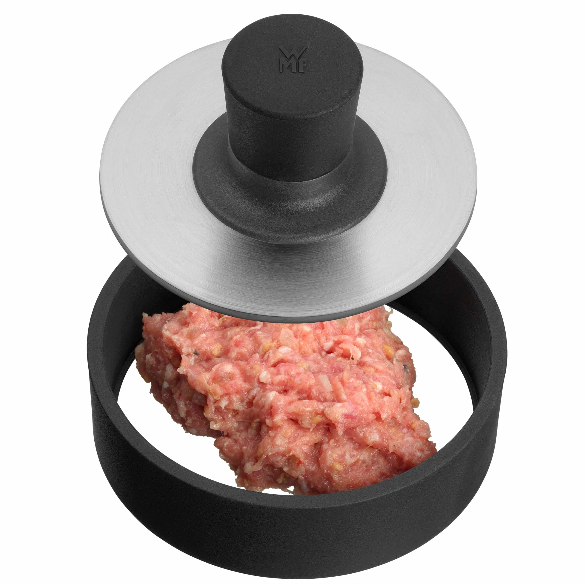 WMF BBQ - Prensa para hamburguesas de 12,5 cm, prensa uniformes para deliciosas hamburguesas,carnes y verduras, acero inoxidable cromargan 18/10, apta para lavavajillas