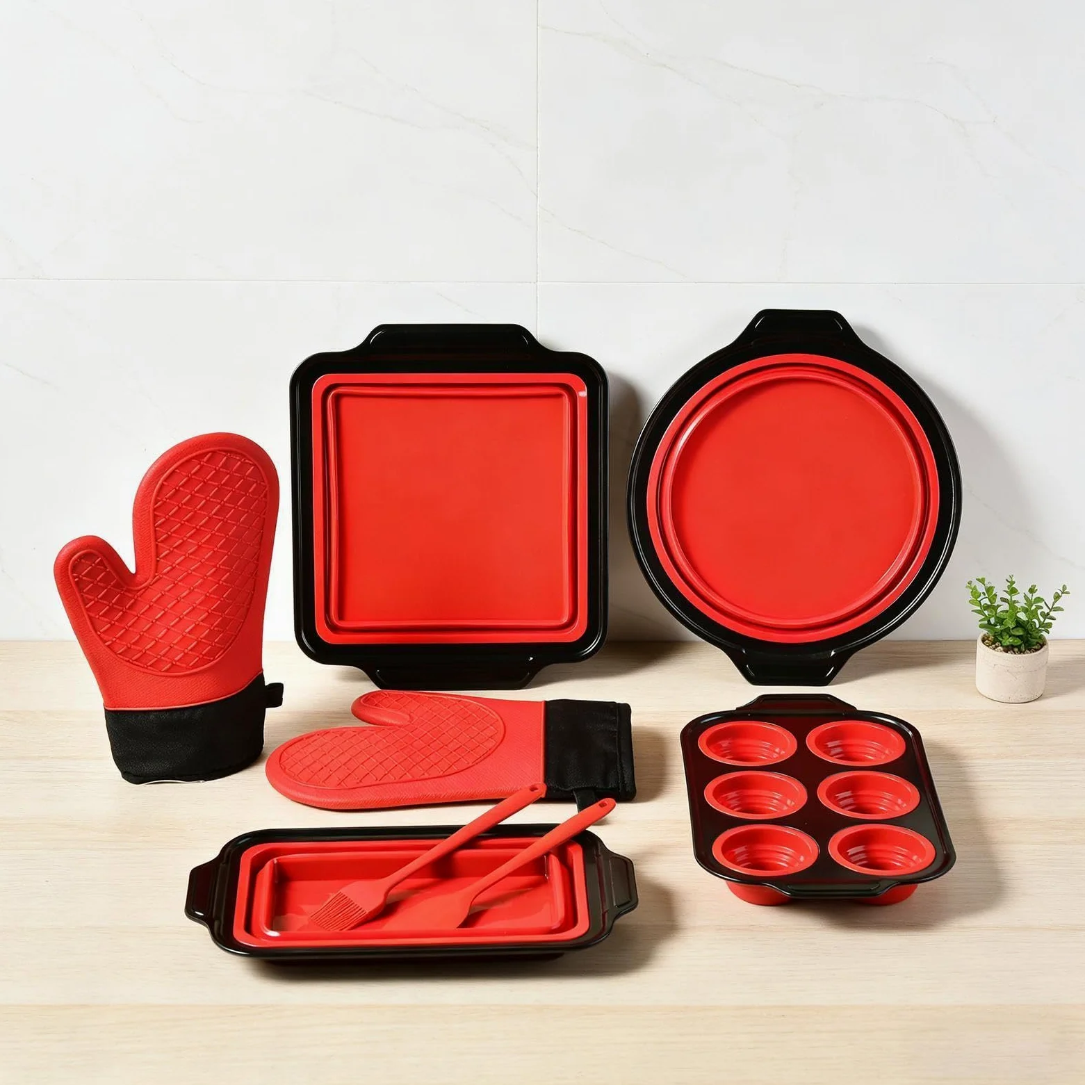 Juego de Moldes de Silicona para Hornear apilable y apto al lavavajillas | Con manoplas, rascador y cepillo, set con molde de silicona de horneado Para pan, galletas, huevos, horno, tostadora