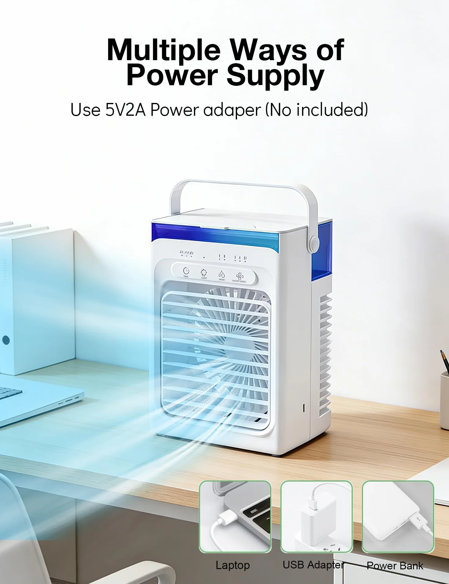 Mini Aire Acondicionado Portatil Silencioso 1000ml,Enfriador de Aire USB, Climatizador Frio Ventilador con hielo, 3 Velocidades, Temporizador 2/4/6H, Luz LED RGB Ideal para Oficina (White)