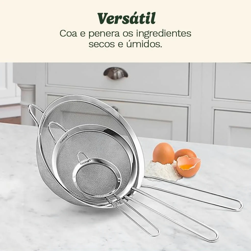 Cuisinart CTG-00-3MS Juego de 3 coladores de malla fina, acero inoxidable, paquete de 3