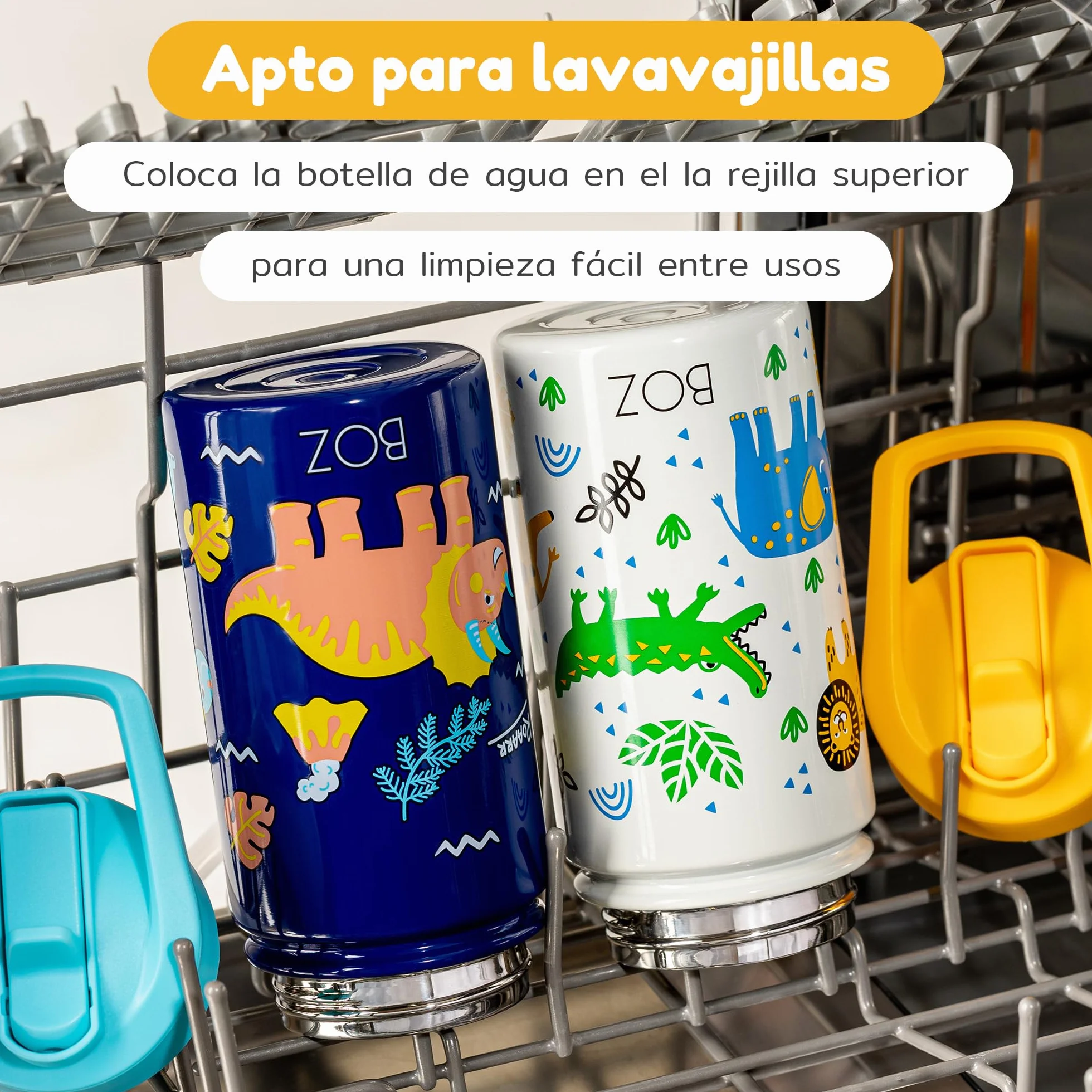 Botella Agua Acero Inoxidable 414 ml Aislamiento Doble Pared Sin BPA Antiderrame con Asa Apta Lavavajillas