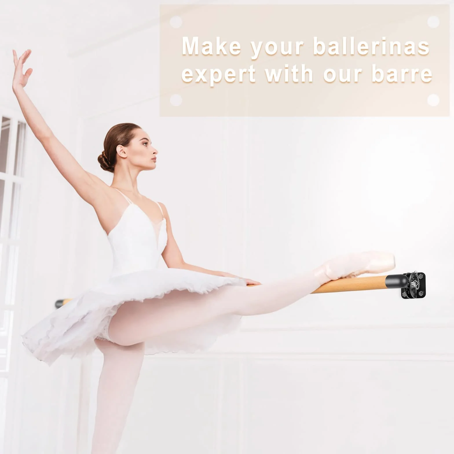 BeneLabel Barra de Ballet Ajustable de Madera Montada en la Pared con Soporte de Metal para Ejercicios
