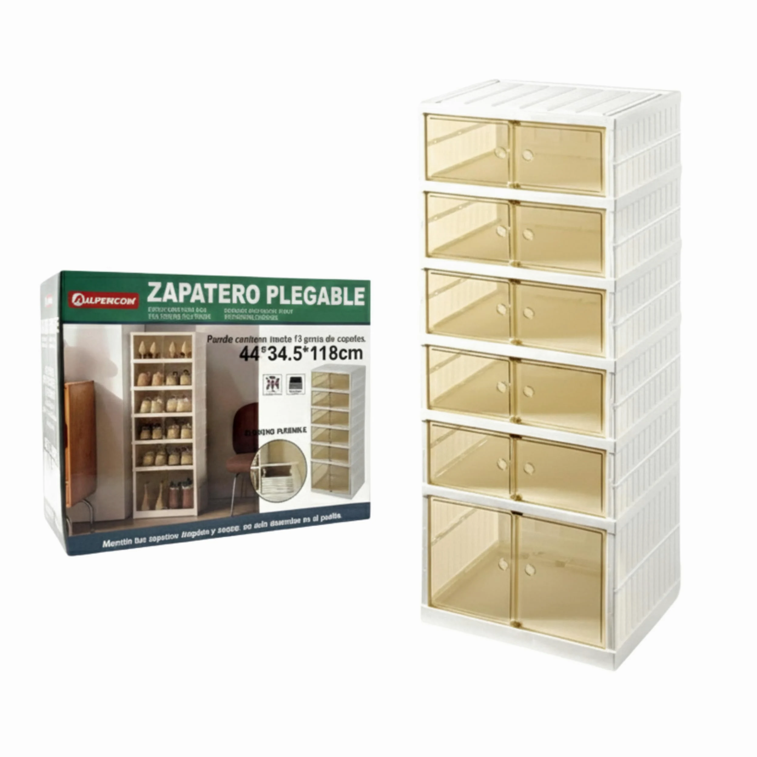 Zapatero Plegable Extensible con Puerta | 6 Niveles para 12 Pares de Zapatos | Plástico Duro Premium con Puerta Transparente y Magnética | Organizador de Armario, Baño, Cocina | 118 cm-44 cm-34.5cm