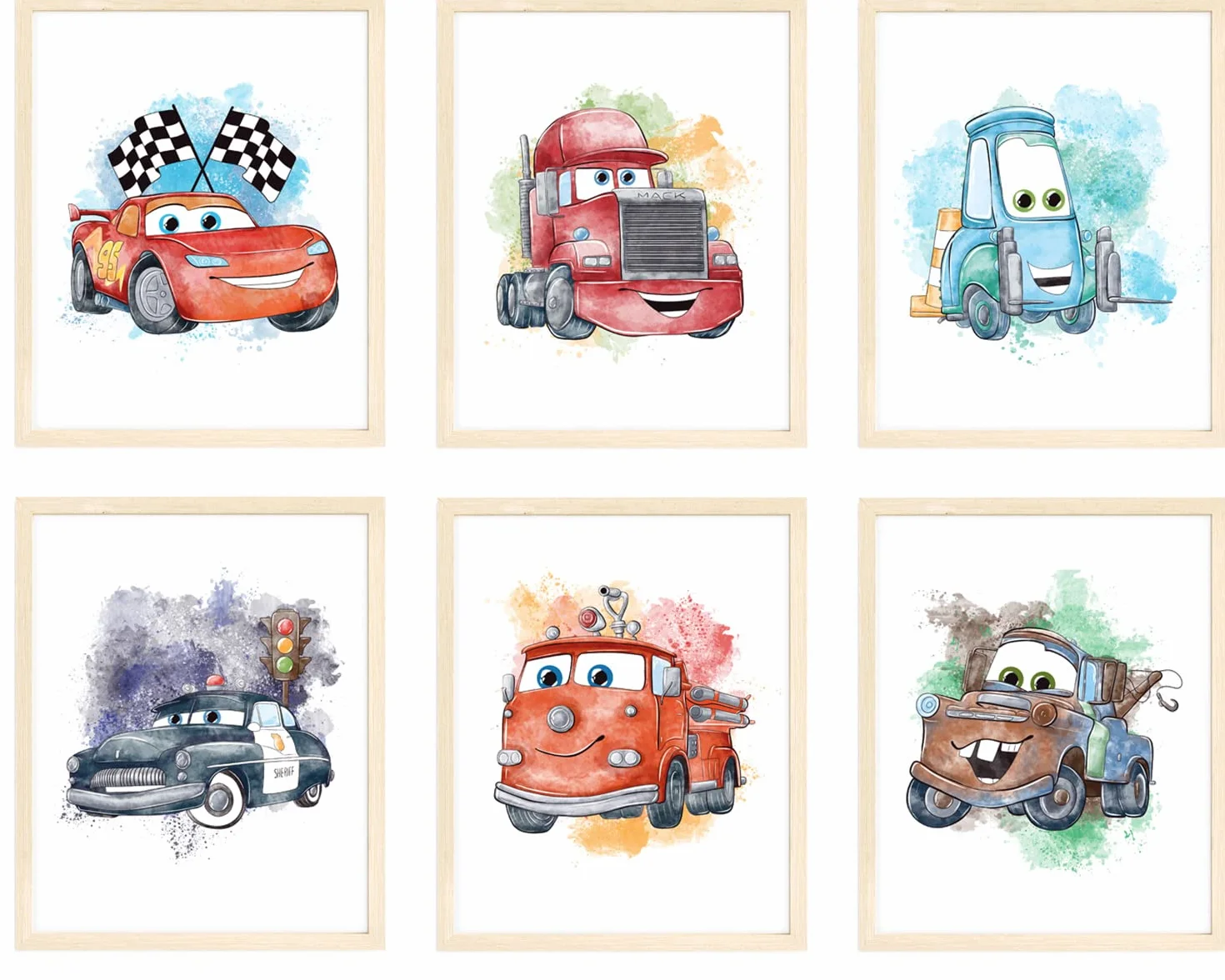 Nistio® Póster de la película Cars para decoración de pared, diseño de Rayo McQueen, juego de 6, 8 x 10 pulgadas (sin marco)