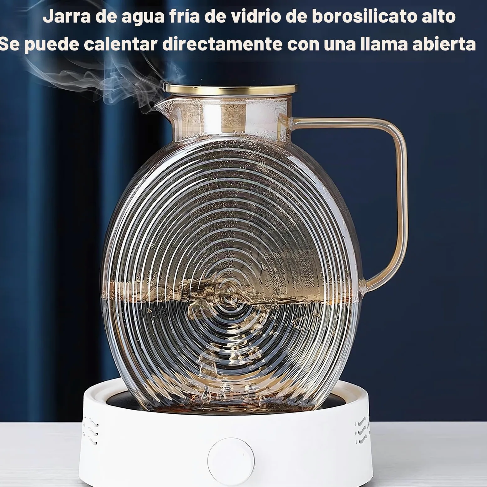 Jarra de agua de 2,2 litros de vidrio de borosilicato, jarra de agua con tapa de acero inoxidable, a prueba de fugas para bebidas caseras/café/leche/té helado/vino/jugo