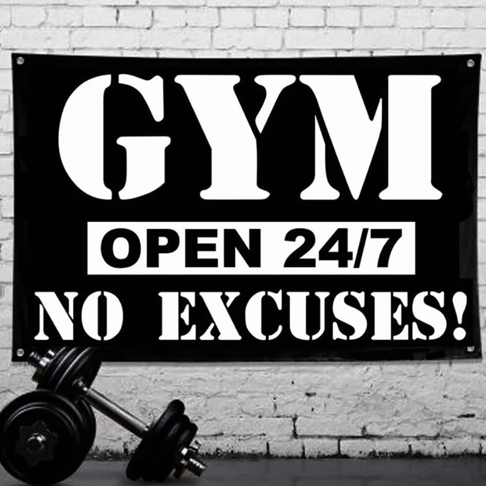 Cartel de entrenamiento con bandera de gimnasio abierto 247, 60 cm x 90 cm, para gimnasio, decoración de pared