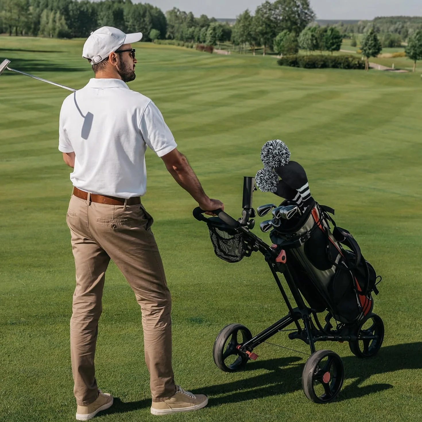 Fundas para Cabeza de Golf con Pompones Juego de 3 o 4 para Madera 1, 3, 5, Híbrido