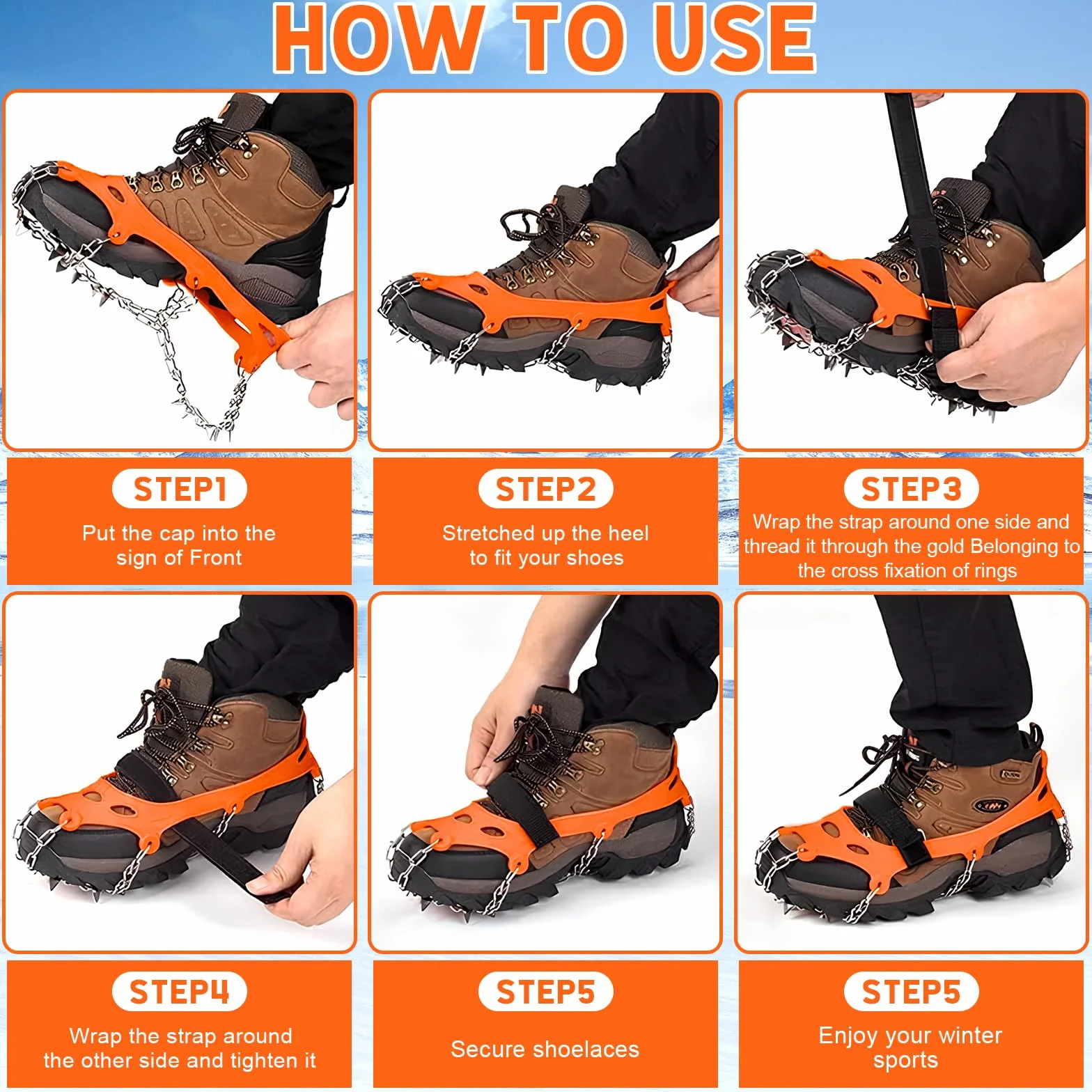 Crampones para Botas de Senderismo 24 Dientes Tacos de Hielo Inoxidable Engrosadas Garras de Zapatos de Acero Tracción Antideslizante