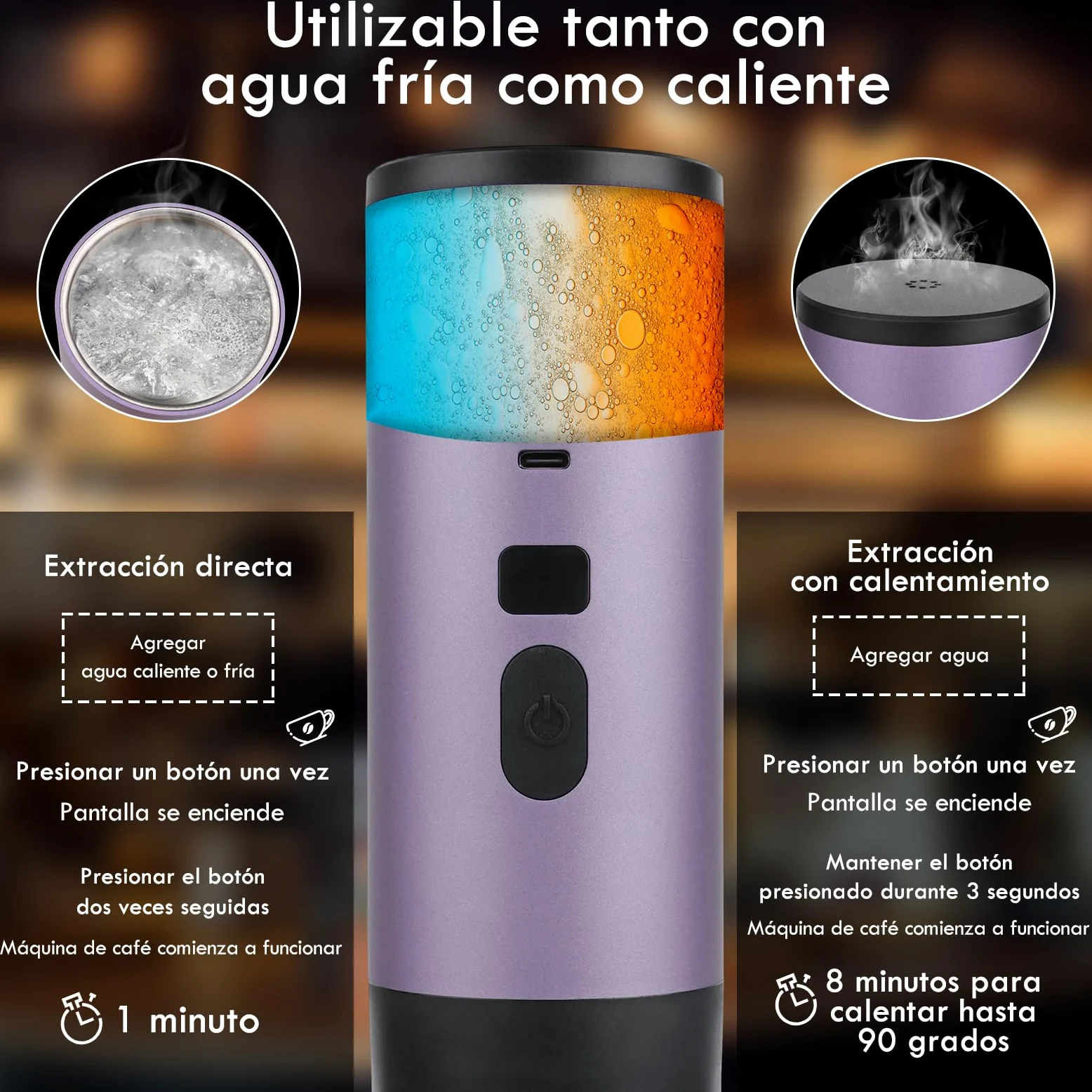 Euakee Cafetera Espresso Portátil,Eléctrica Cafetera Capsulas, 15Bar, 90ML, Compatible con NS/DG/Café Molido, Puede preparar 50 tazas de café para Camping para RV Senderismo Oficina
