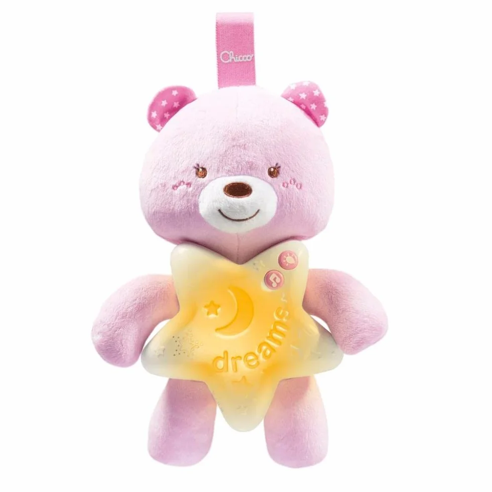 Chicco Panel de Cuna Osito Buenas Noches, Luz Nocturna, Suave Peluche, Luces y Melodías, Juguete Cuna, Rosa