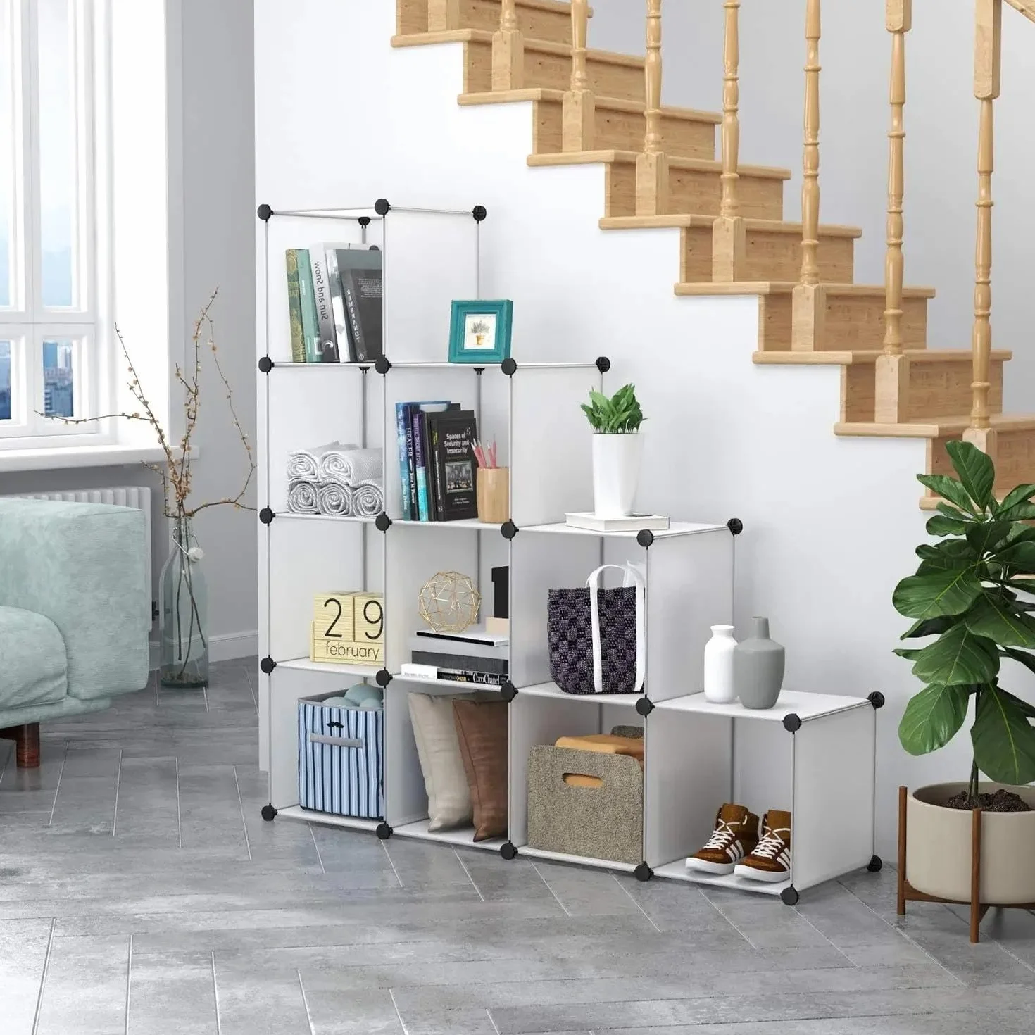 Organizador de Cubos, Multifunción Estante estantería para Guardar Zapatos, Libros, Zapatero, Librería (Gris, 4 estantes)