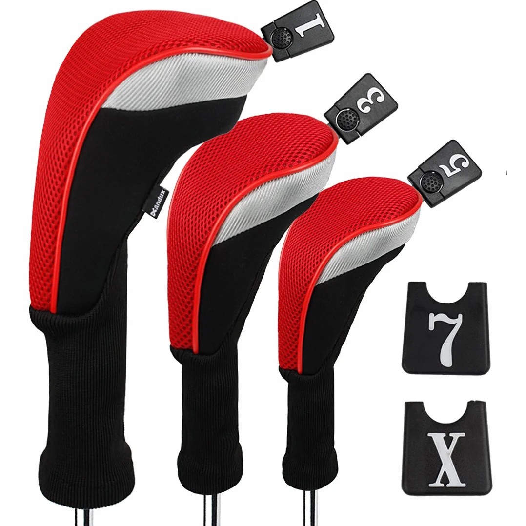 Andux Juego de 3 Fundas para Cabeza de Palo de Golf de Madera, Cuello Largo 460 CC