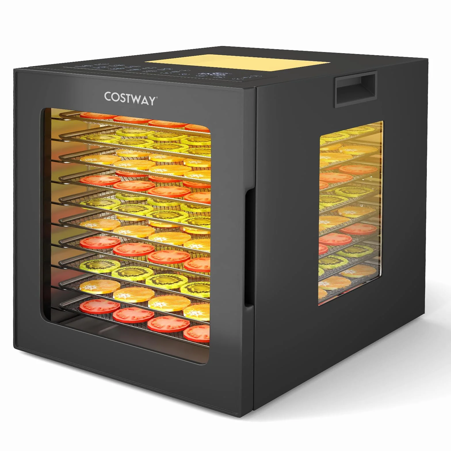 COSTWAY Deshidratador de Alimentos, Secador con 10 Bandejas de Acero Inoxidable, 10 Programas, Temporizador de 48H y Temperatura de 30-75℃, Máquina Deshidratadora para Carne, Frutas