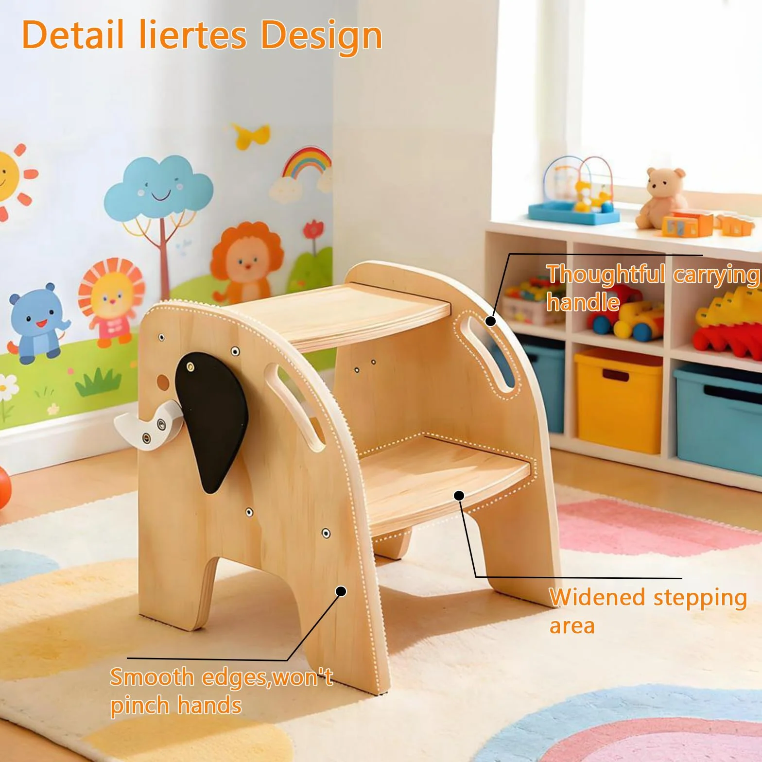 Taburete de Madera 2 Escalones para Niños 80 kg Reposapiés Antideslizante Infantil Baño
