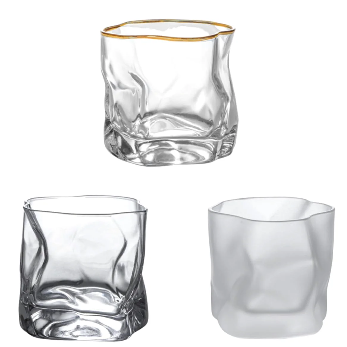 OSALADI Vasos de Whisky de Vidrio Reutilizables y Seguros para Uso en Restaurantes y Hogares, Juego de 3 Piezas Diseño Creativo y Único