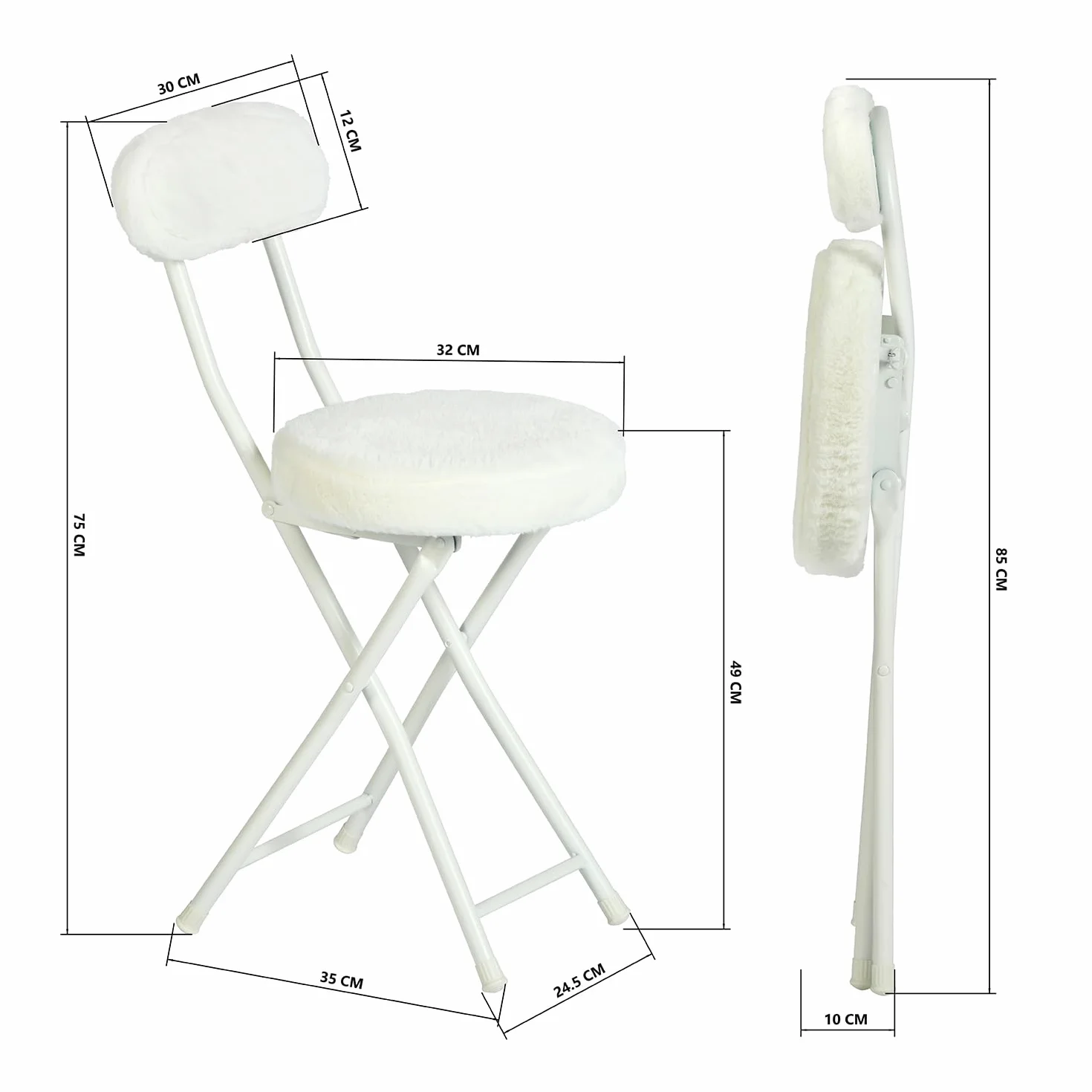 MEUBLE Cosy Juego de 4 Sillas Plegable Taburete con Respaldo y Reposapiés Tapizados de Piel, Estructura de Metal, Blanco