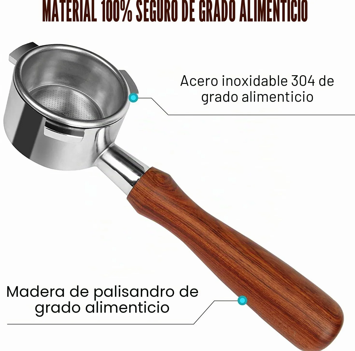 Portafiltro sin fondo 54 mm Compatible Sage/Breville Barista 870/878/880, asa de madera