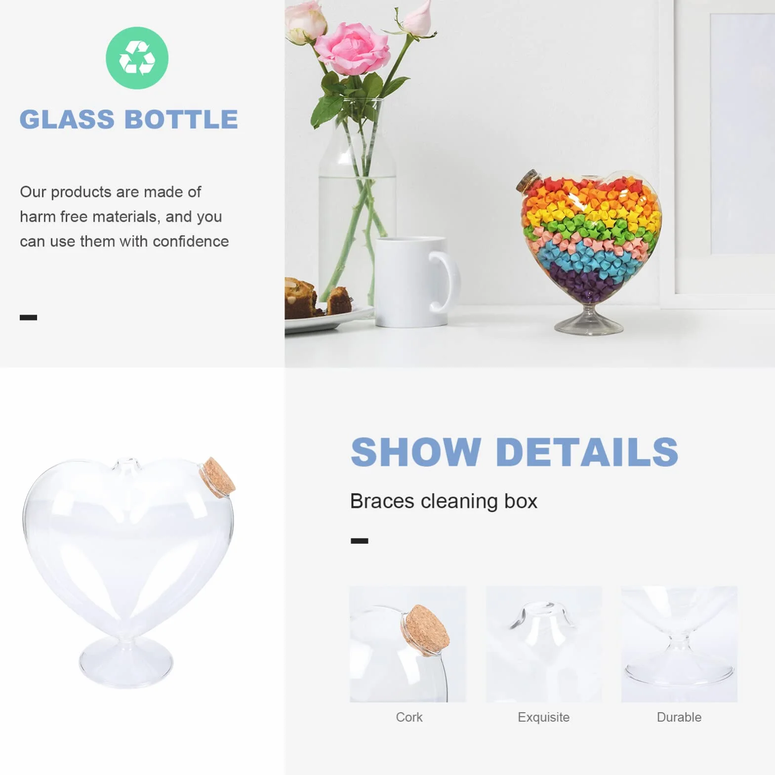 Frasco De Vidrio De Corazón Con Tapa De Corcho Botellas Decorativas Vacías Mensaje Deseo Botella De Miel Arena Recuerdo Tarro Terrario Contenedor Para DIY Boda Florero Favor