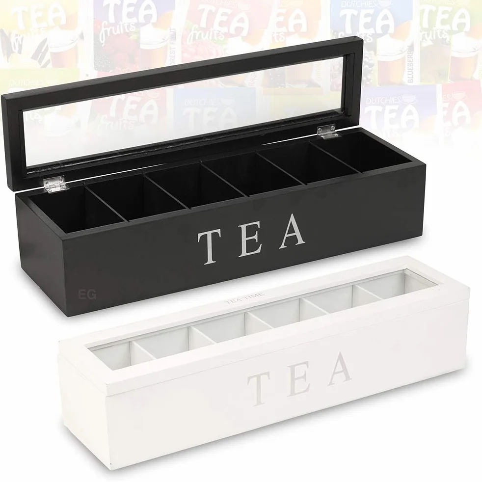 Caja de Almacenamiento de Bolsas de té de café, Recipiente de Almacenamiento de Madera con 5 Ranuras, Organizador de Set de Estilo Retro, para Amantes del té (Black)