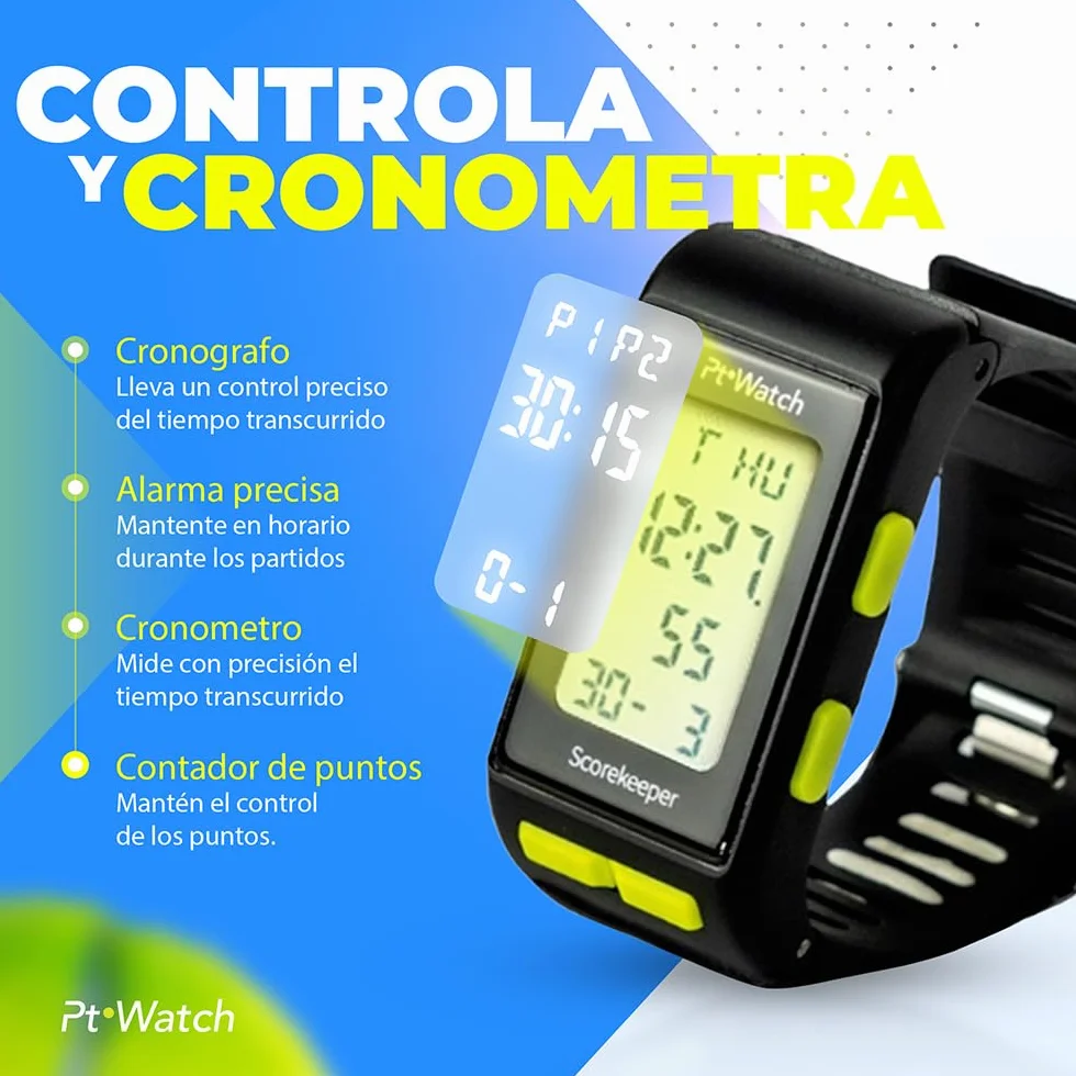 Reloj Contador de Puntos para Pádel y Tenis – Reloj Deportivo con Cronómetro y Alarma – Accesorios Padel Scorekeeper para Muñeca, Resistente al Agua