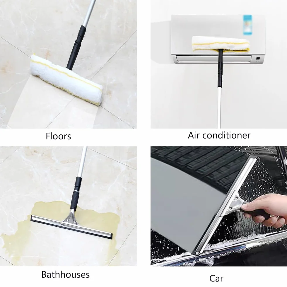 Escobillas De Goma Rasqueta Rasqueta De Cristal Profesional, Rasqueta Limpiacristales Para Ducha, Poste De Aluminio Extensible 130-240 cm Para Limpia Ventanas Altas Y Paredes Techos Ducha Y AutomóVil