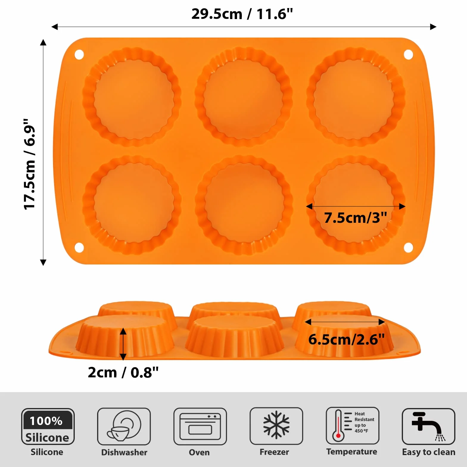 webake Molde pequeño de silicona para tarta, 2 unidades, 7,5 cm, forma de quiche, cacahuete, mantequilla, molde para quiche