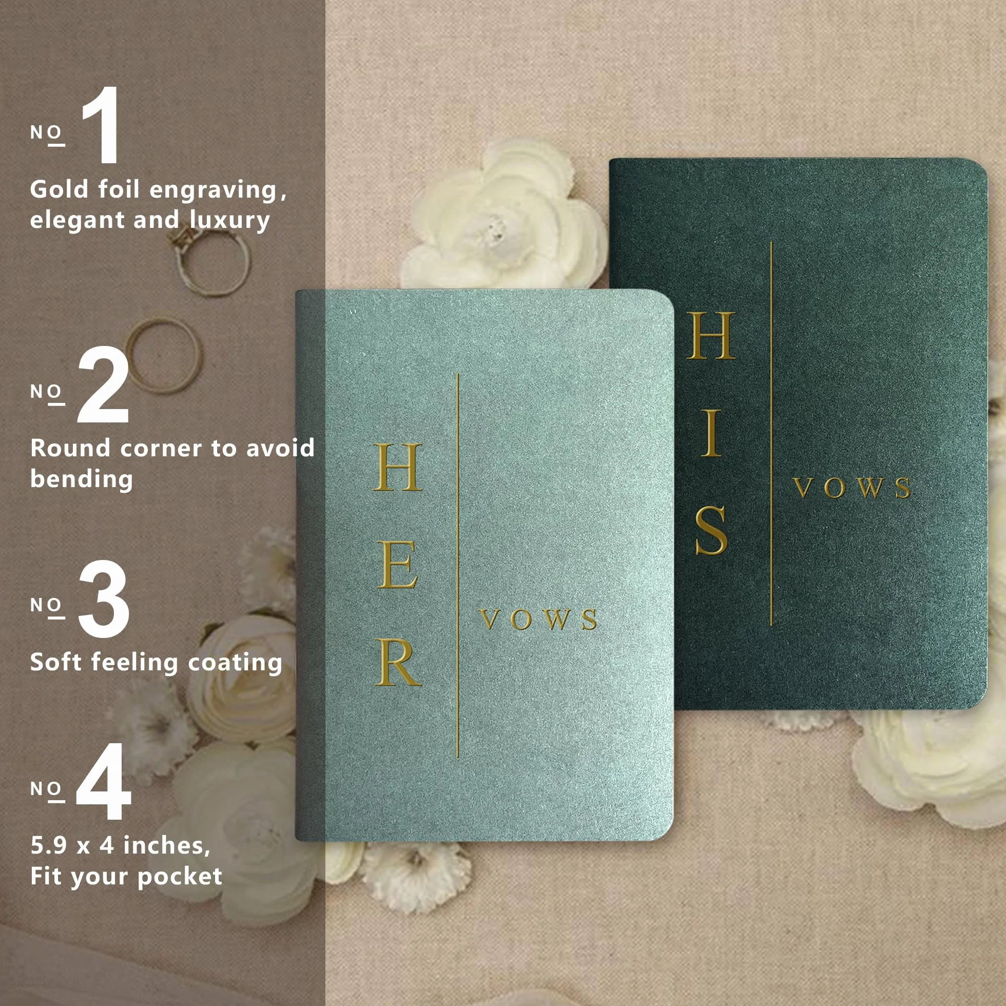 Libros de votos para él y para ella, libros de votos de boda para novia y novio, accesorios esenciales de boda (TR-HH-Sage)